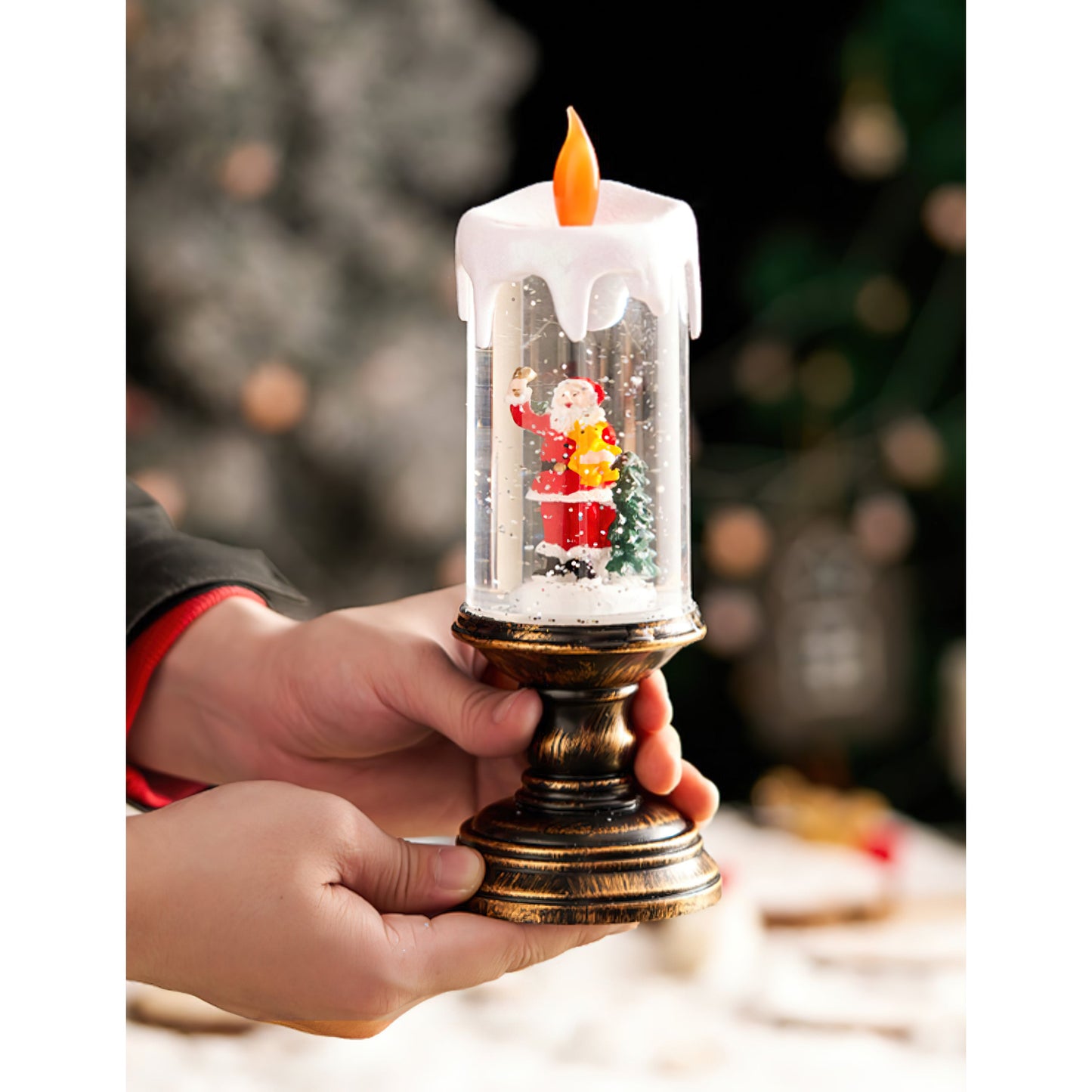 Xmas Candles Table Lamp - LED Glitter Candle with Automatic Snow | Rechargeable Flameless Holiday Light