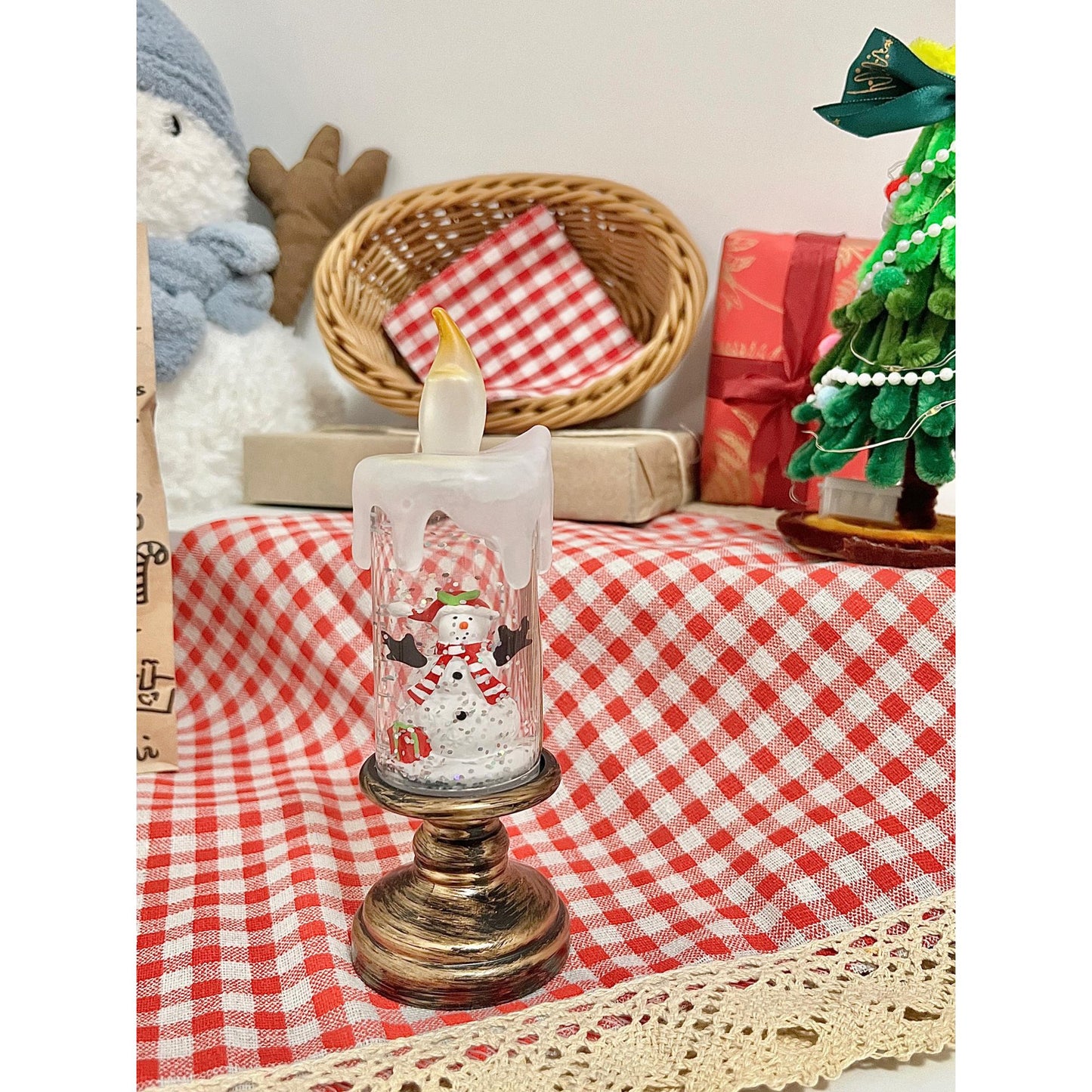 Xmas Candles Table Lamp - LED Glitter Candle with Automatic Snow | Rechargeable Flameless Holiday Light