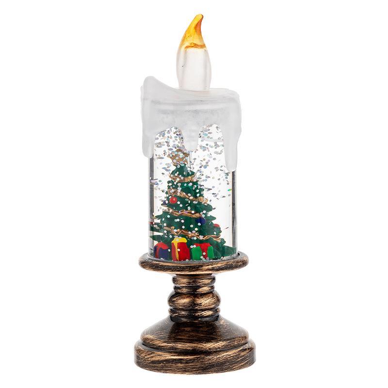 Xmas Candles Table Lamp - LED Glitter Candle with Automatic Snow | Rechargeable Flameless Holiday Light