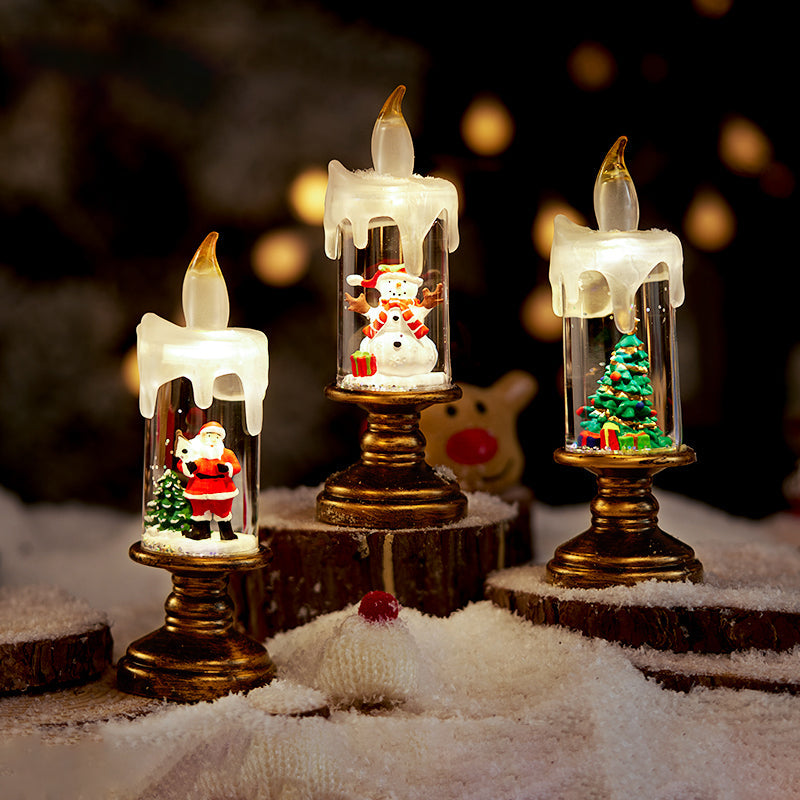 Xmas Candles Table Lamp - LED Glitter Candle with Automatic Snow | Rechargeable Flameless Holiday Light