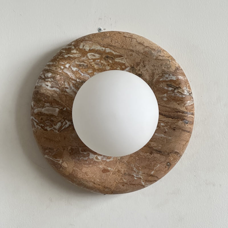 Orli Beige Marble Sconce - Curved Natural Cream Stone & Glass Globe Sconce