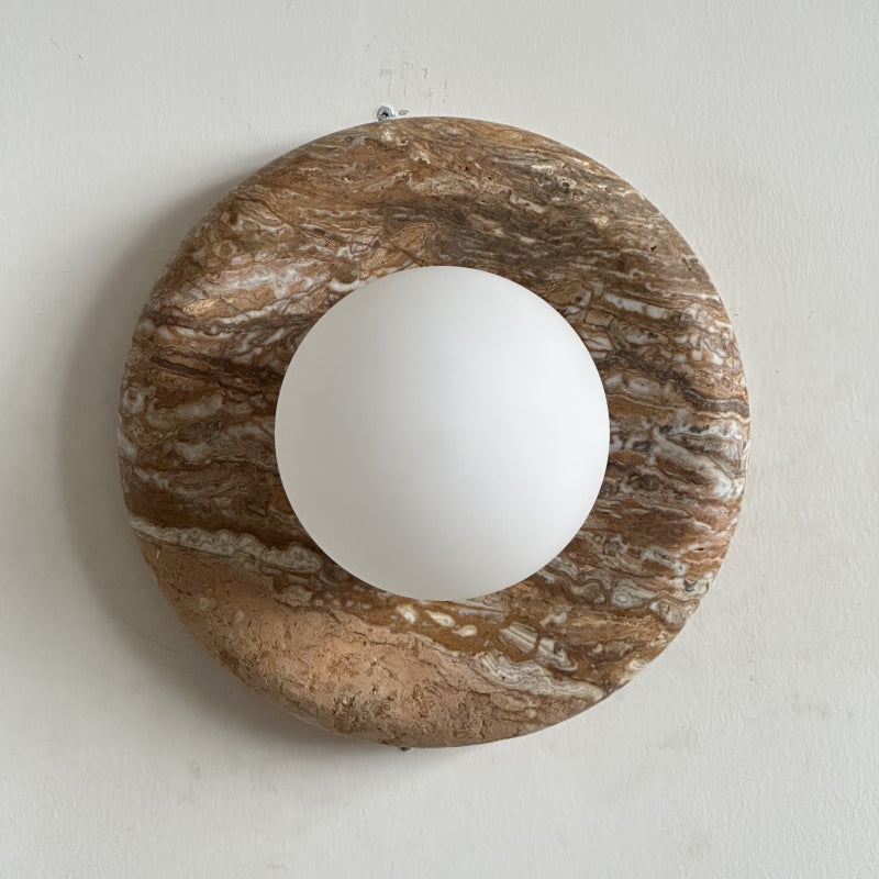 Orli Beige Marble Sconce - Curved Natural Cream Stone & Glass Globe Sconce