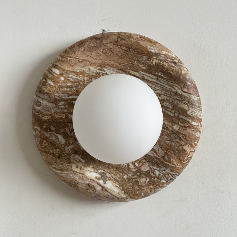 Orli Beige Marble Sconce - Curved Natural Cream Stone & Glass Globe Sconce