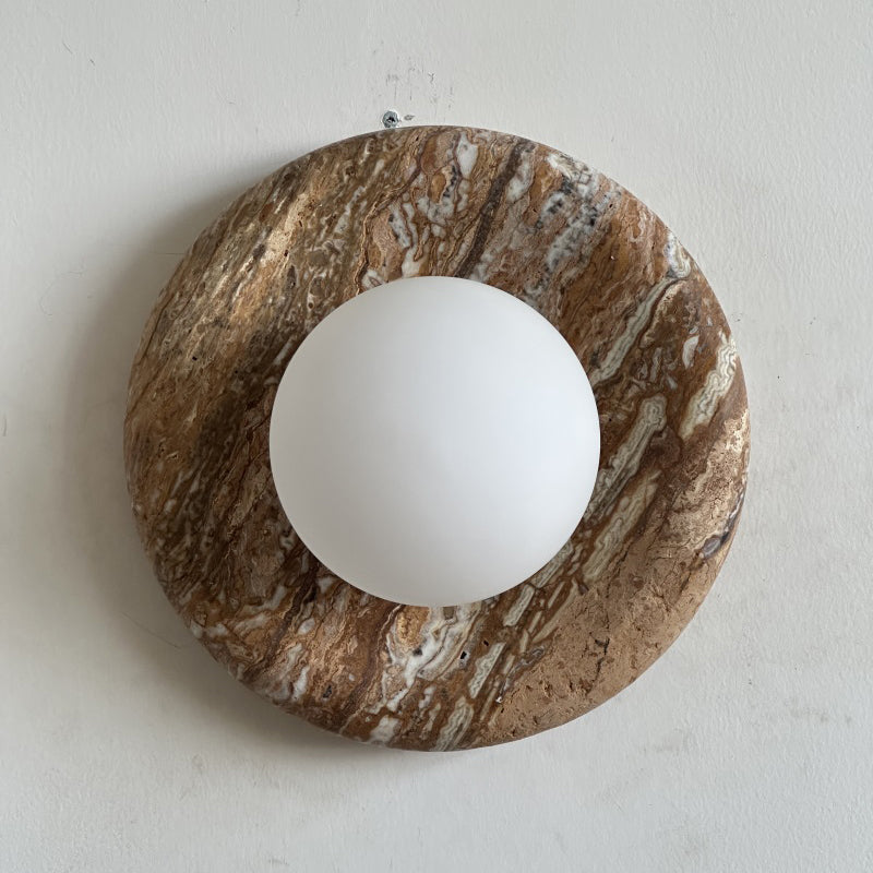 Orli Beige Marble Sconce - Curved Natural Cream Stone & Glass Globe Sconce
