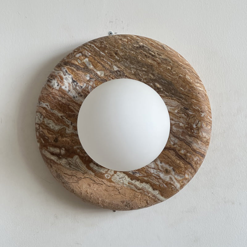 Orli Beige Marble Sconce - Curved Natural Cream Stone & Glass Globe Sconce