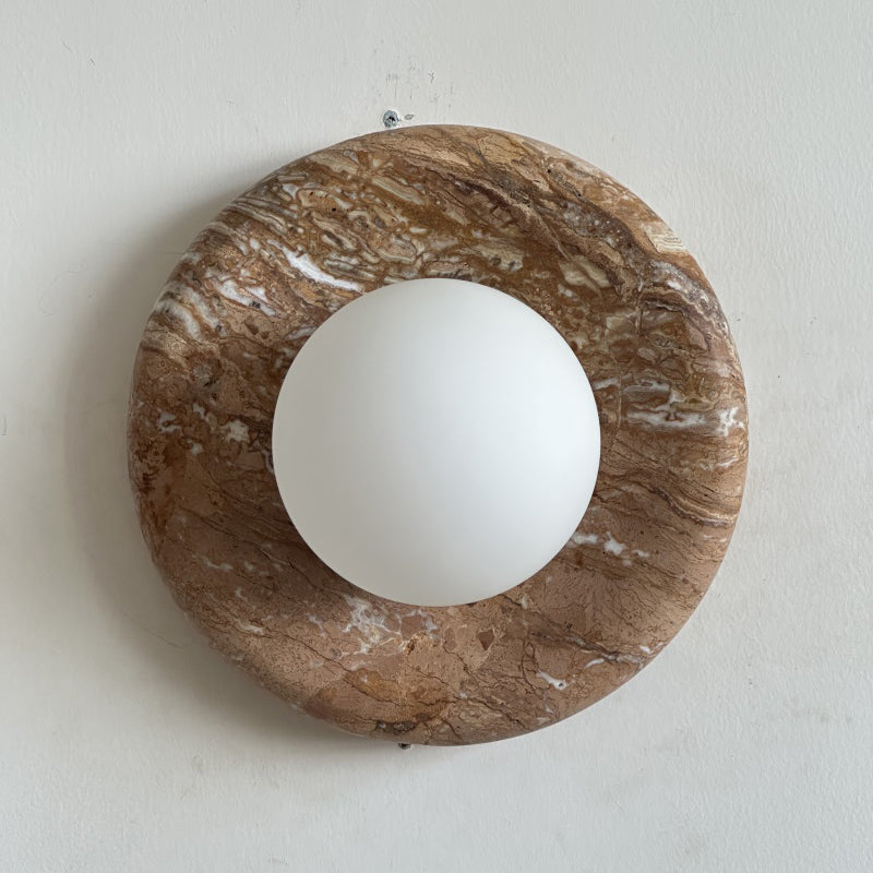 Orli Beige Marble Sconce - Curved Natural Cream Stone & Glass Globe Sconce