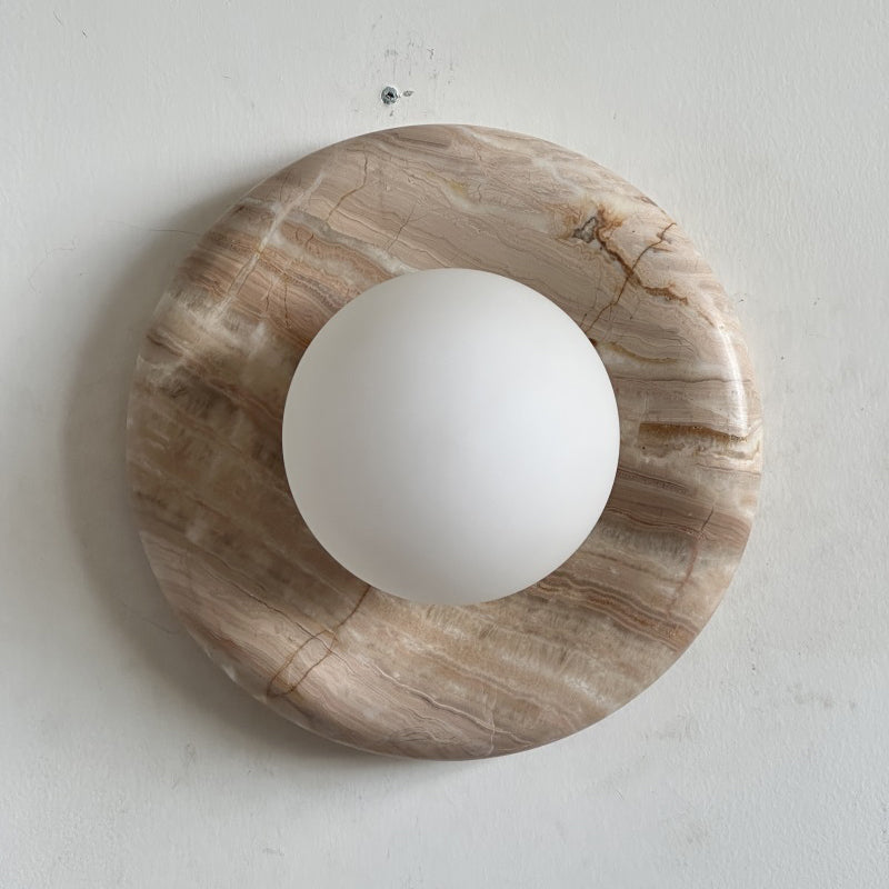 Orli Beige Marble Sconce - Curved Natural Cream Stone & Glass Globe Sconce