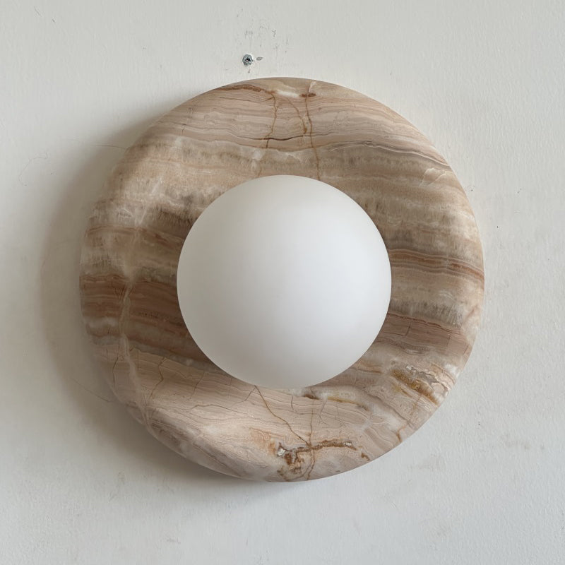 Orli Beige Marble Sconce - Curved Natural Cream Stone & Glass Globe Sconce