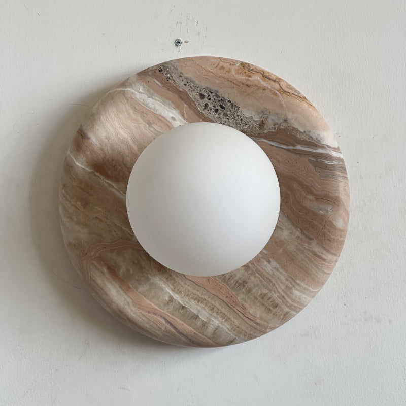 Orli Beige Marble Sconce - Curved Natural Cream Stone & Glass Globe Sconce