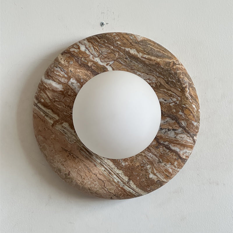 Orli Beige Marble Sconce - Curved Natural Cream Stone & Glass Globe Sconce