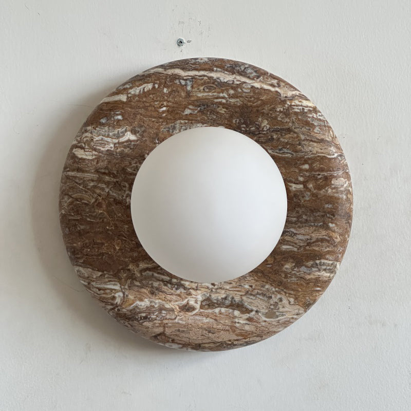 Orli Beige Marble Sconce - Curved Natural Cream Stone & Glass Globe Sconce