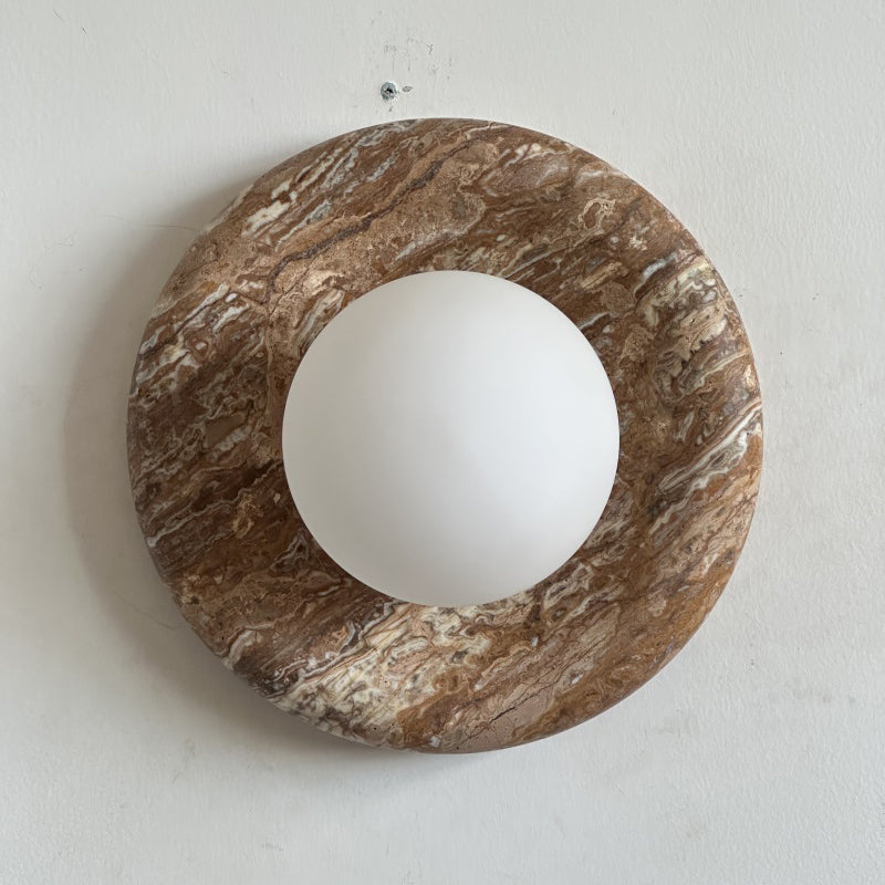 Orli Beige Marble Sconce - Curved Natural Cream Stone & Glass Globe Sconce