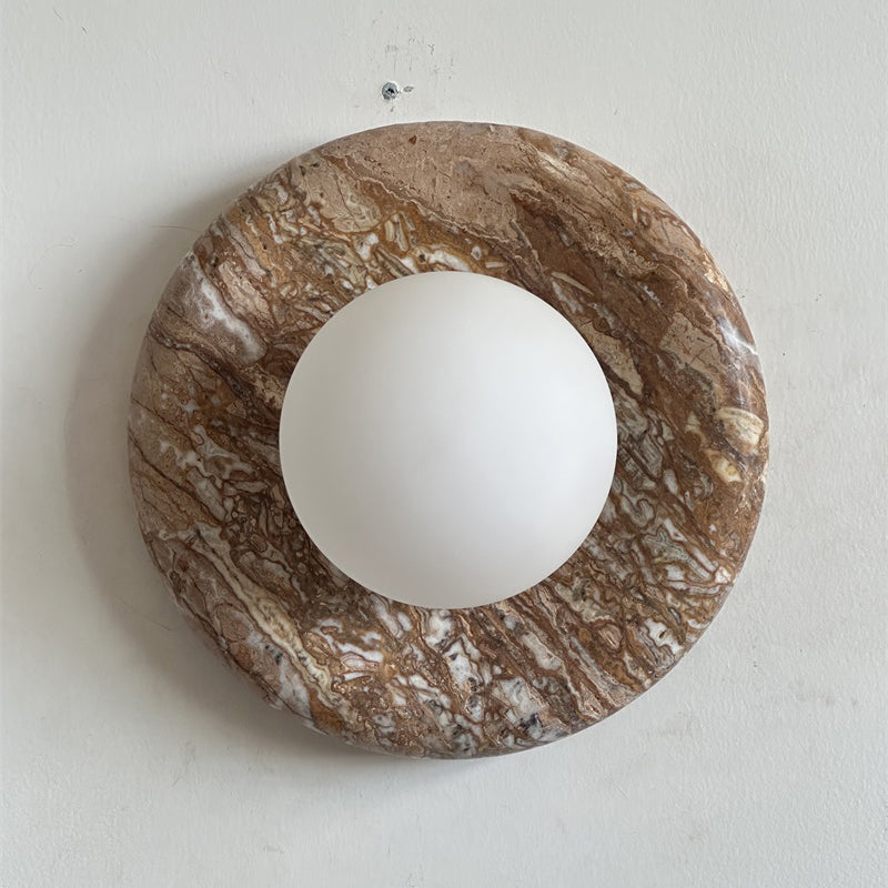 Orli Beige Marble Sconce - Curved Natural Cream Stone & Glass Globe Sconce