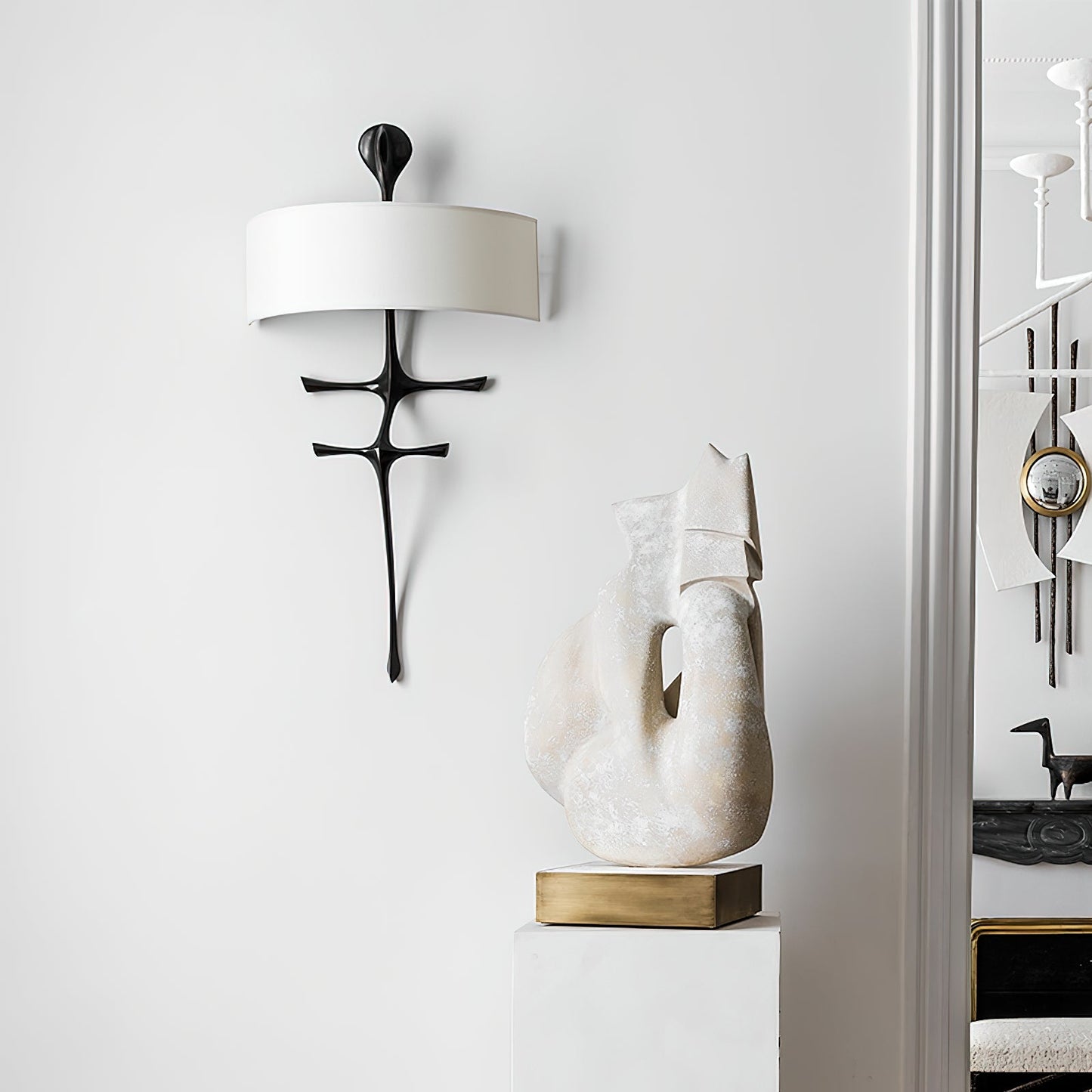 Yali Wall Lamp - Grand 36" Polished Brass Sconce | Contemporary 2-Light Fabric Shade Wall Light