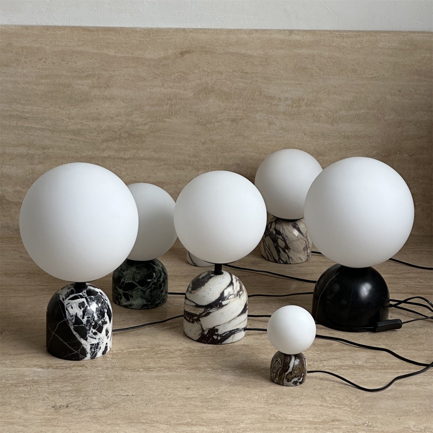 Yannick Marble Table Lamp - Mediterranean Glass Sphere Desk Light | Modern Natural Stone Bedside Lamp