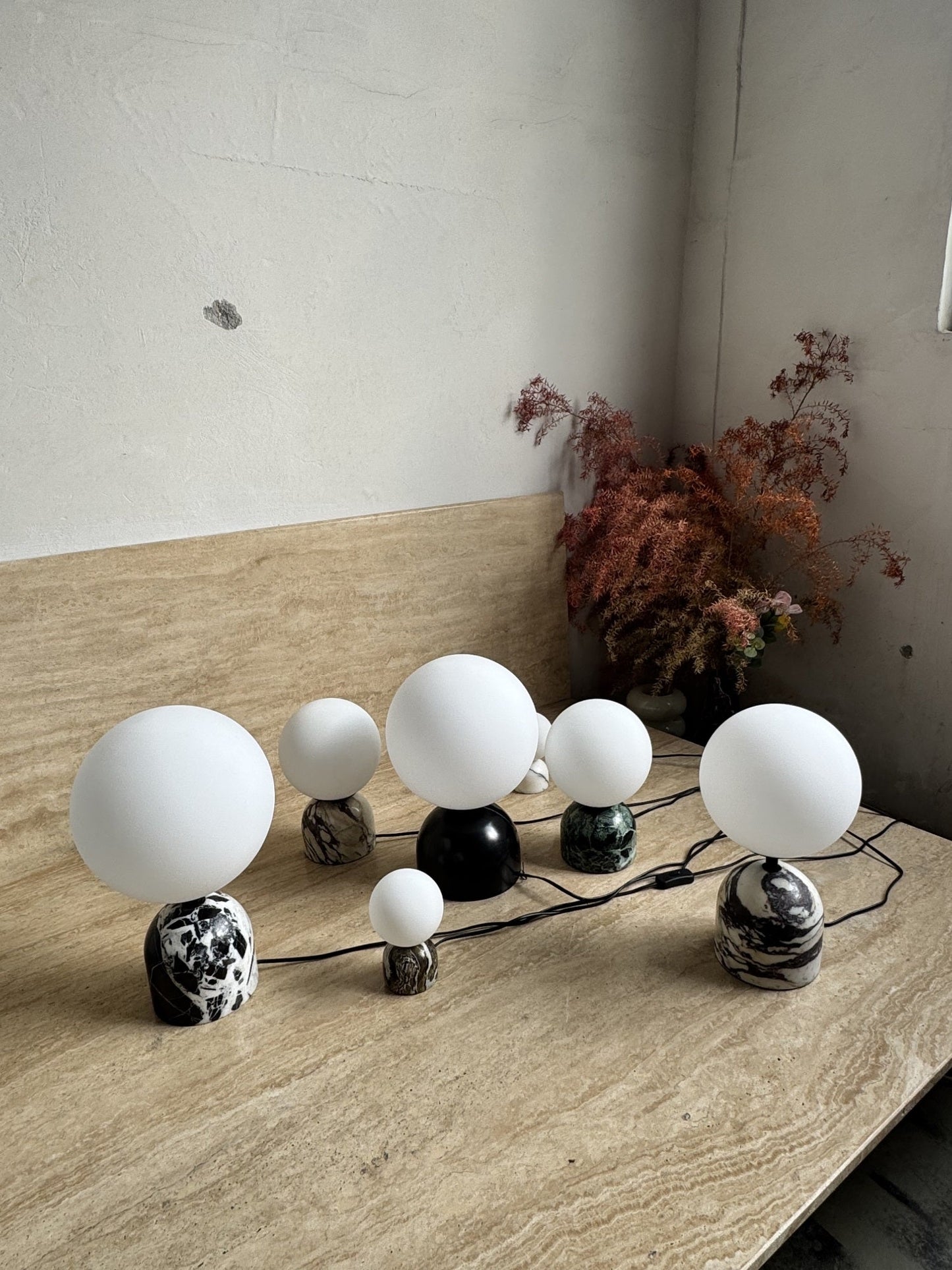 Yannick Marble Table Lamp - Mediterranean Glass Sphere Desk Light | Modern Natural Stone Bedside Lamp