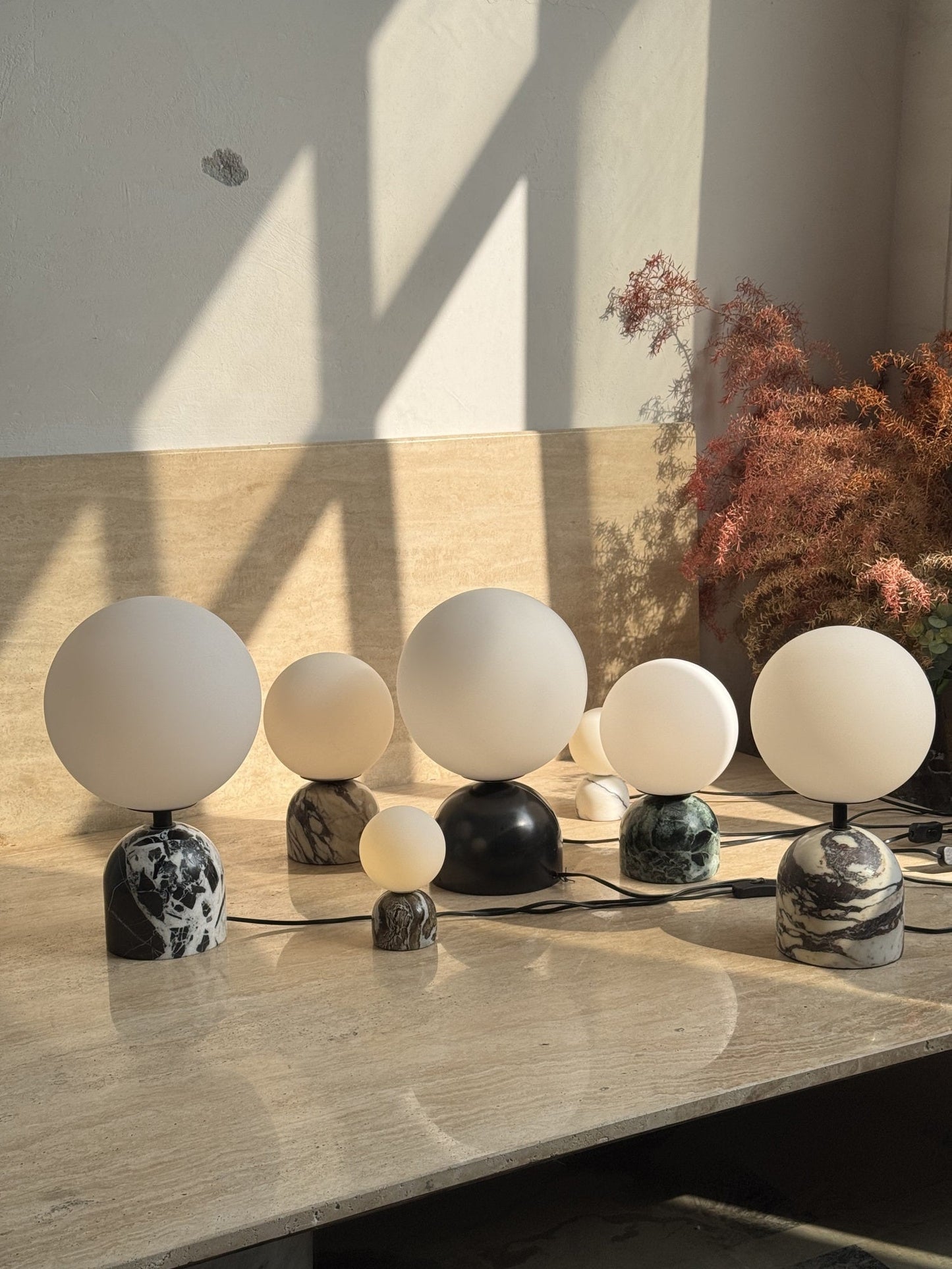 Yannick Marble Table Lamp - Mediterranean Glass Sphere Desk Light | Modern Natural Stone Bedside Lamp