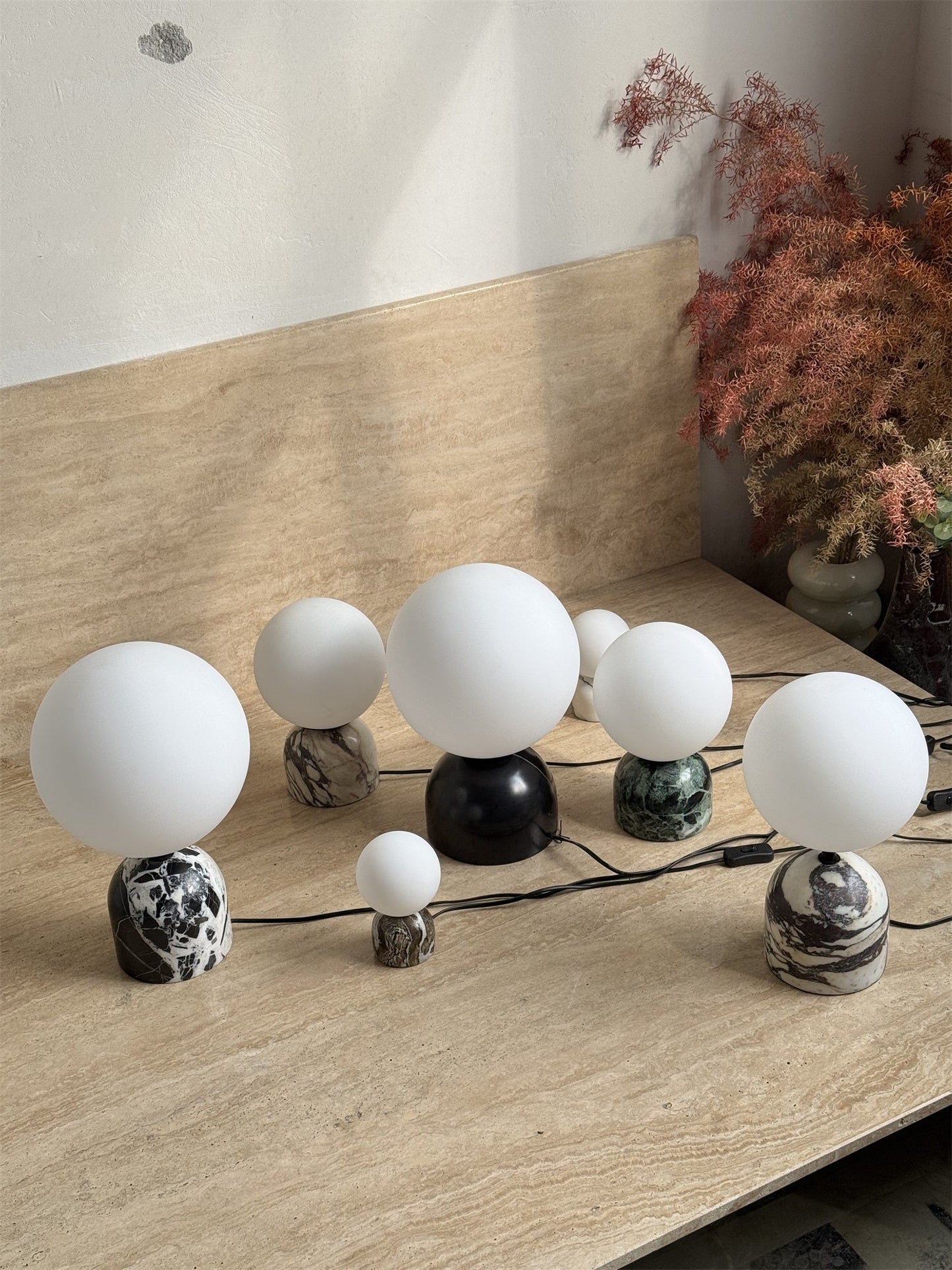 Yannick Marble Table Lamp - Mediterranean Glass Sphere Desk Light | Modern Natural Stone Bedside Lamp
