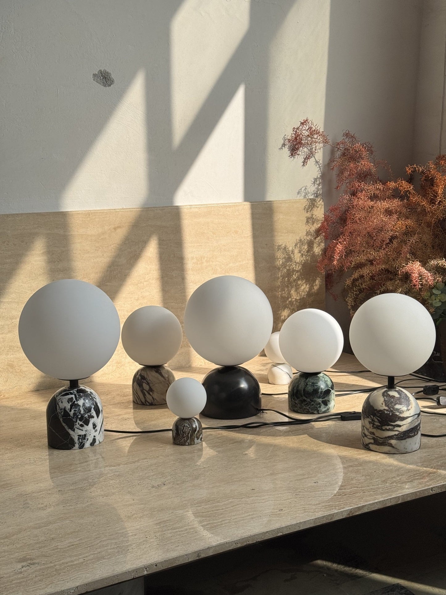 Yannick Marble Table Lamp - Mediterranean Glass Sphere Desk Light | Modern Natural Stone Bedside Lamp