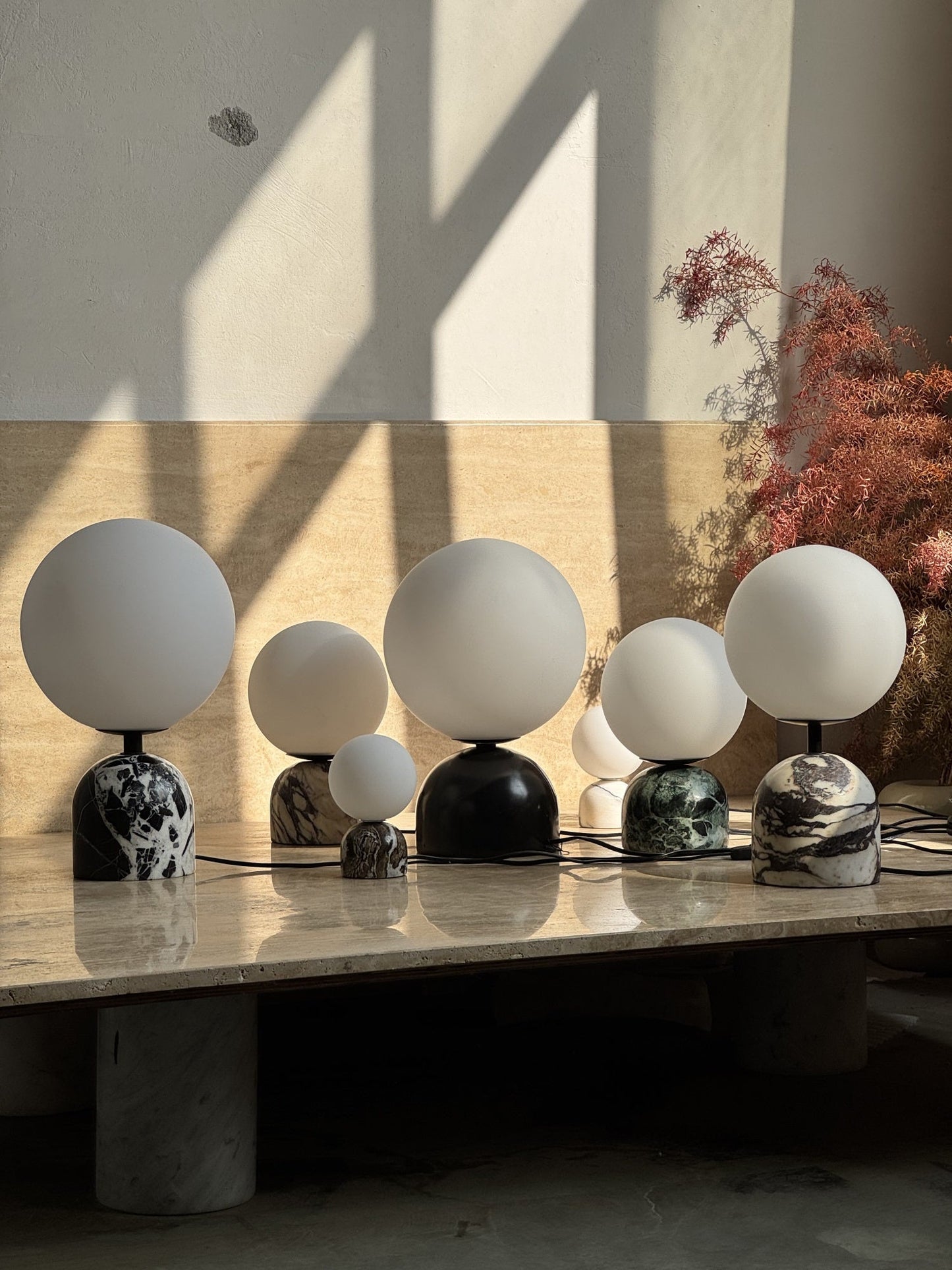 Yannick Marble Table Lamp - Mediterranean Glass Sphere Desk Light | Modern Natural Stone Bedside Lamp