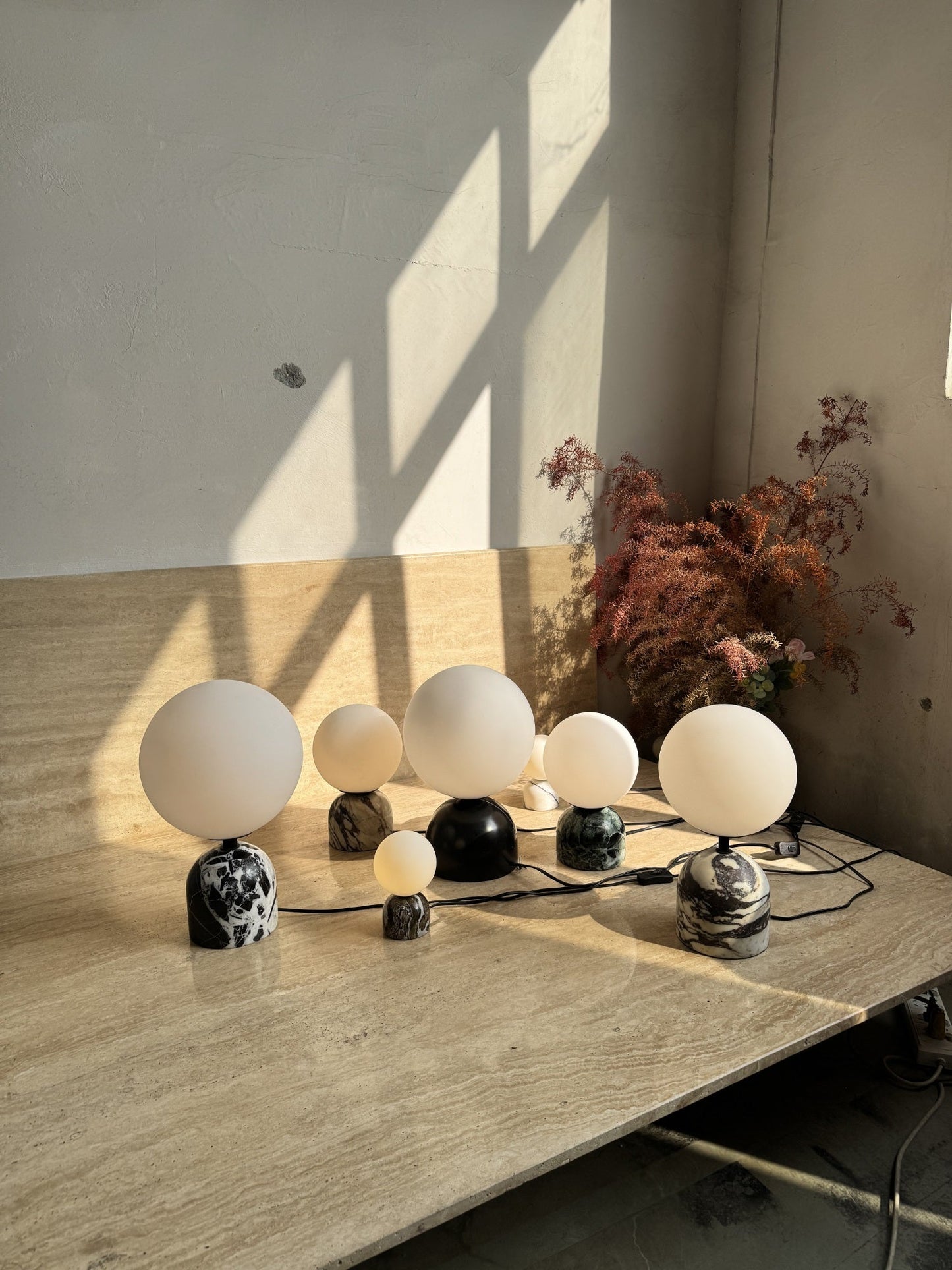 Yannick Marble Table Lamp - Mediterranean Glass Sphere Desk Light | Modern Natural Stone Bedside Lamp