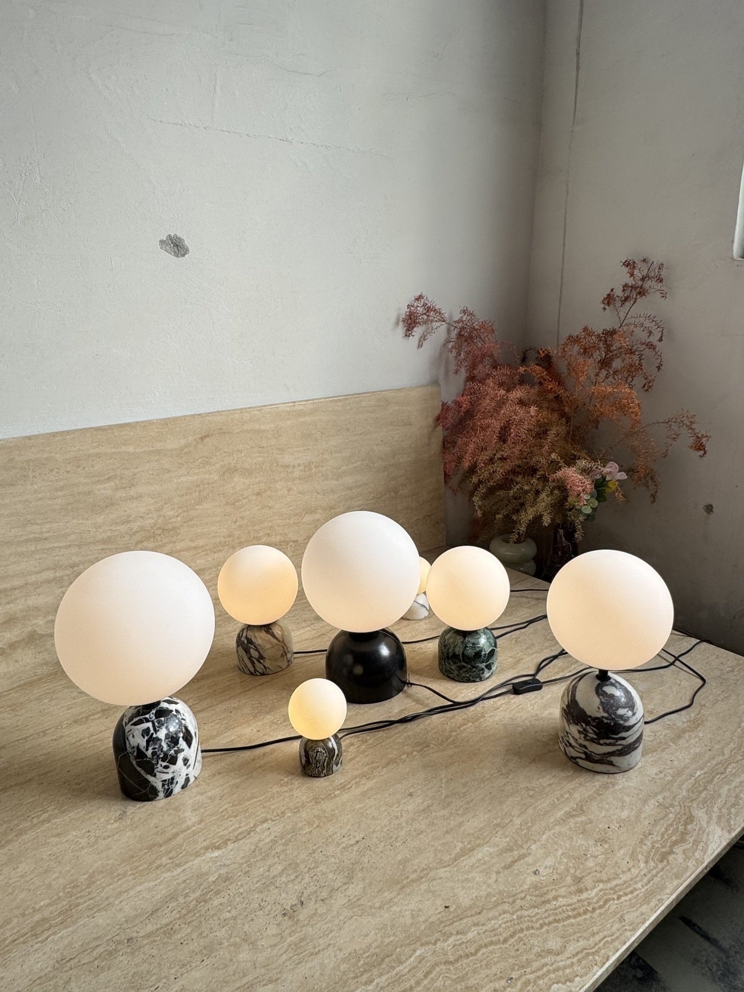 Yannick Marble Table Lamp - Mediterranean Glass Sphere Desk Light | Modern Natural Stone Bedside Lamp