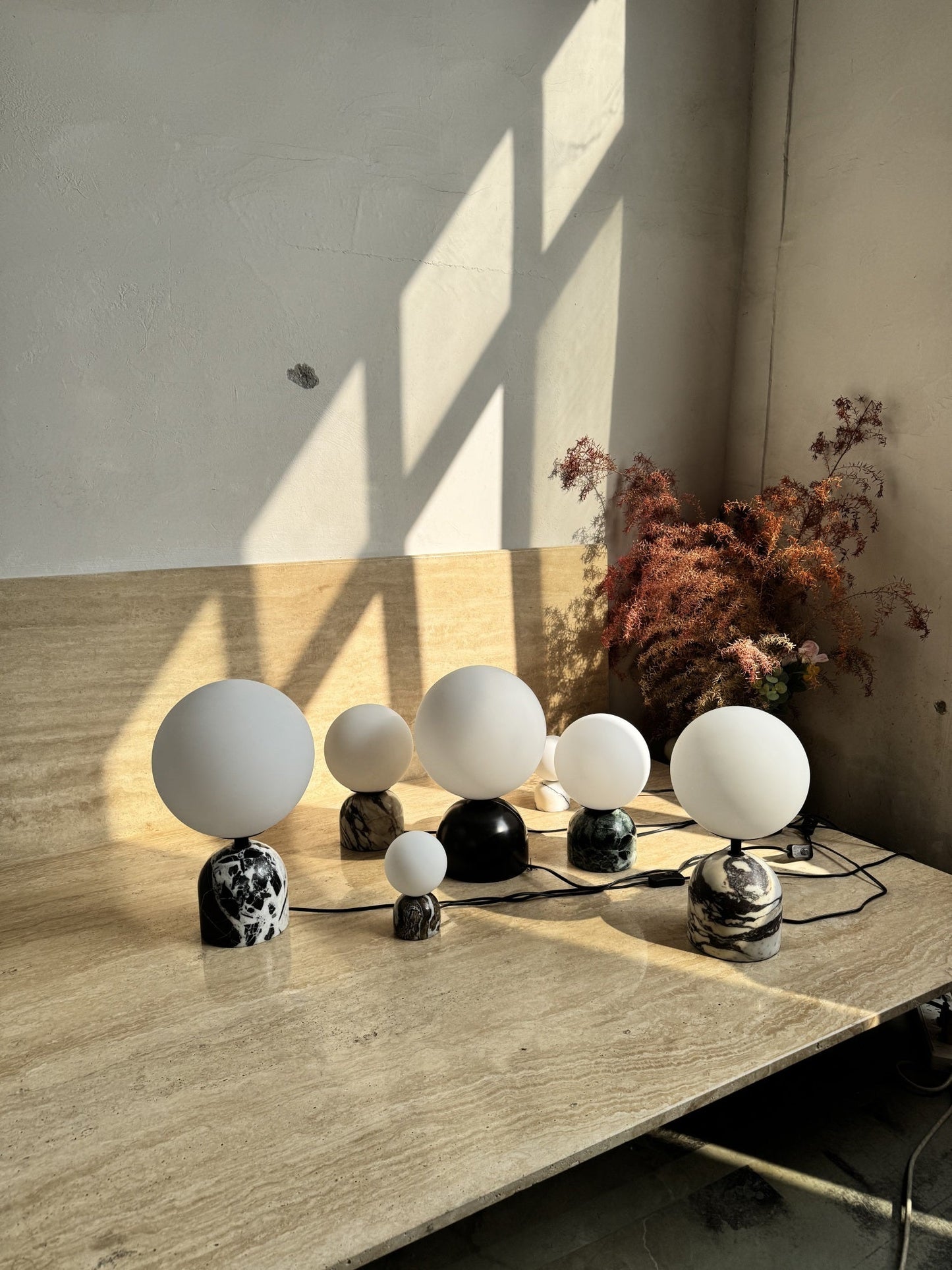 Yannick Marble Table Lamp - Mediterranean Glass Sphere Desk Light | Modern Natural Stone Bedside Lamp
