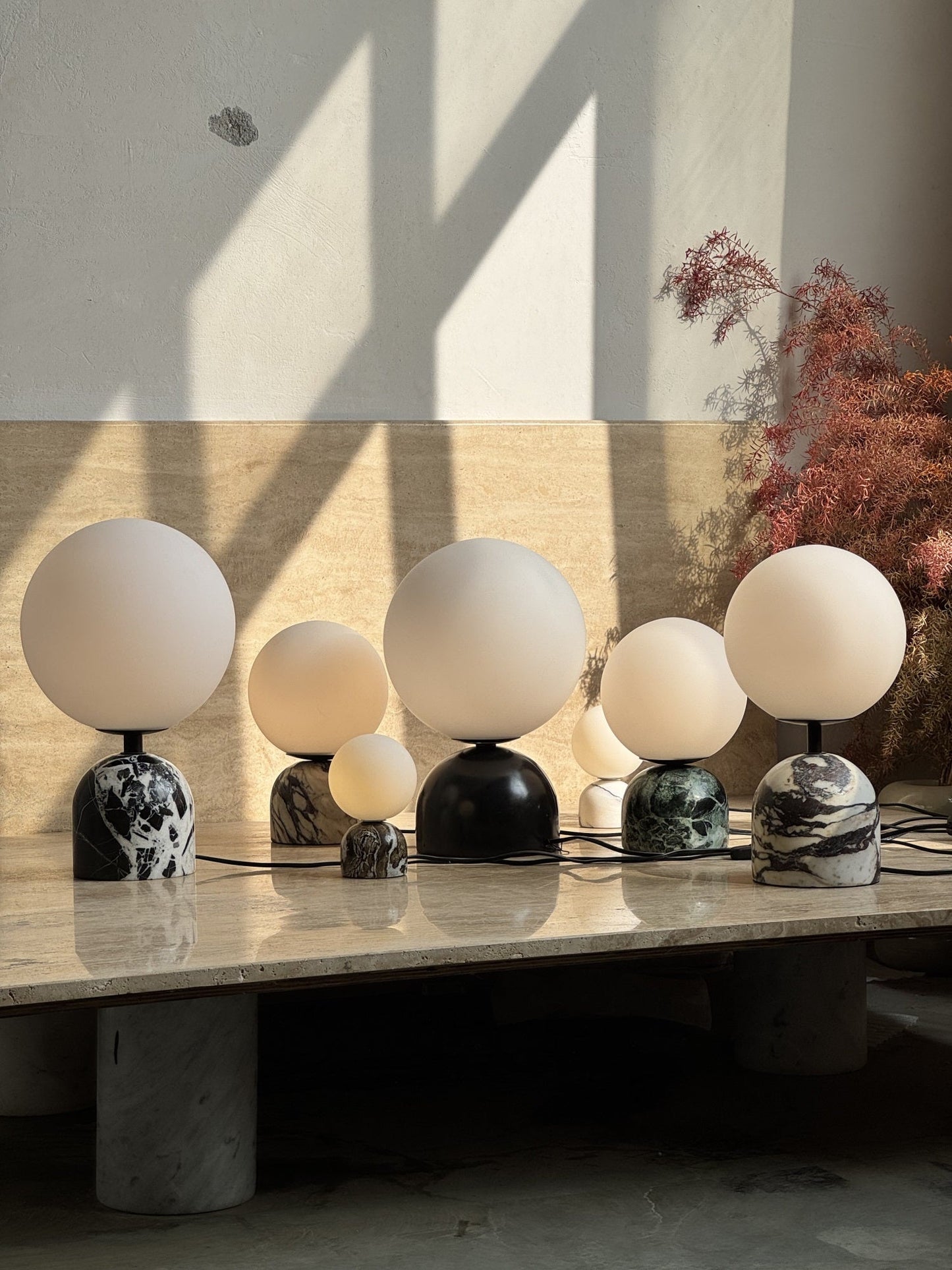 Yannick Marble Table Lamp - Mediterranean Glass Sphere Desk Light | Modern Natural Stone Bedside Lamp