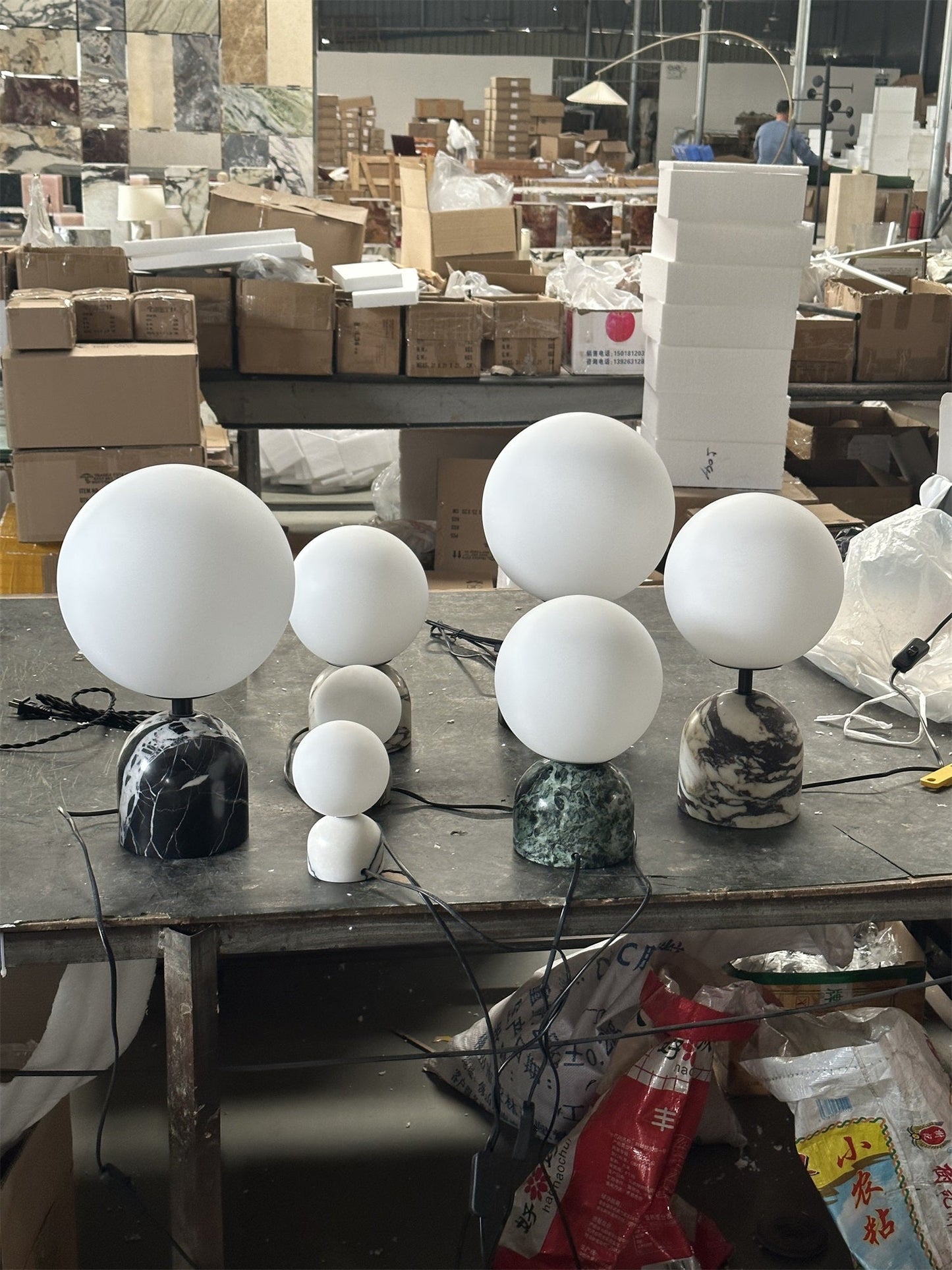 Yannick Marble Table Lamp - Mediterranean Glass Sphere Desk Light | Modern Natural Stone Bedside Lamp