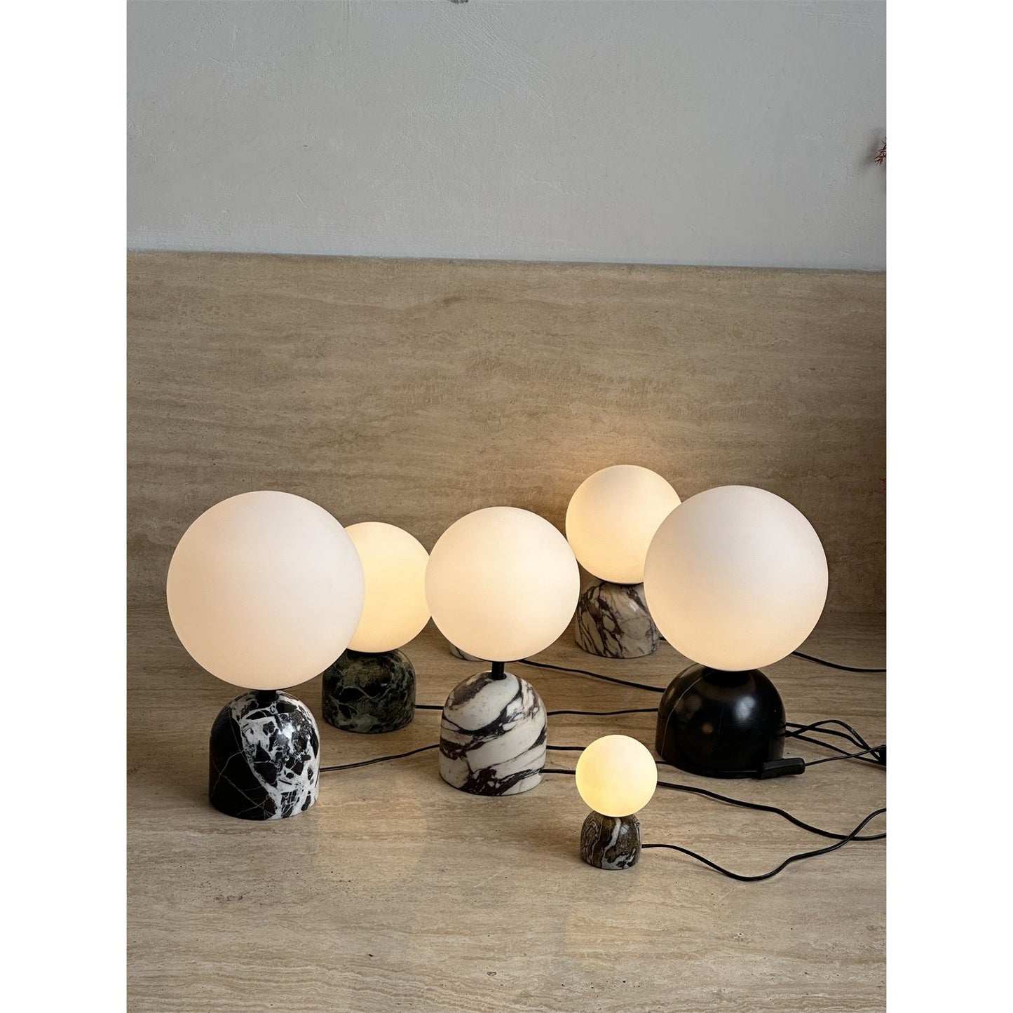 Yannick Marble Table Lamp - Mediterranean Glass Sphere Desk Light | Modern Natural Stone Bedside Lamp