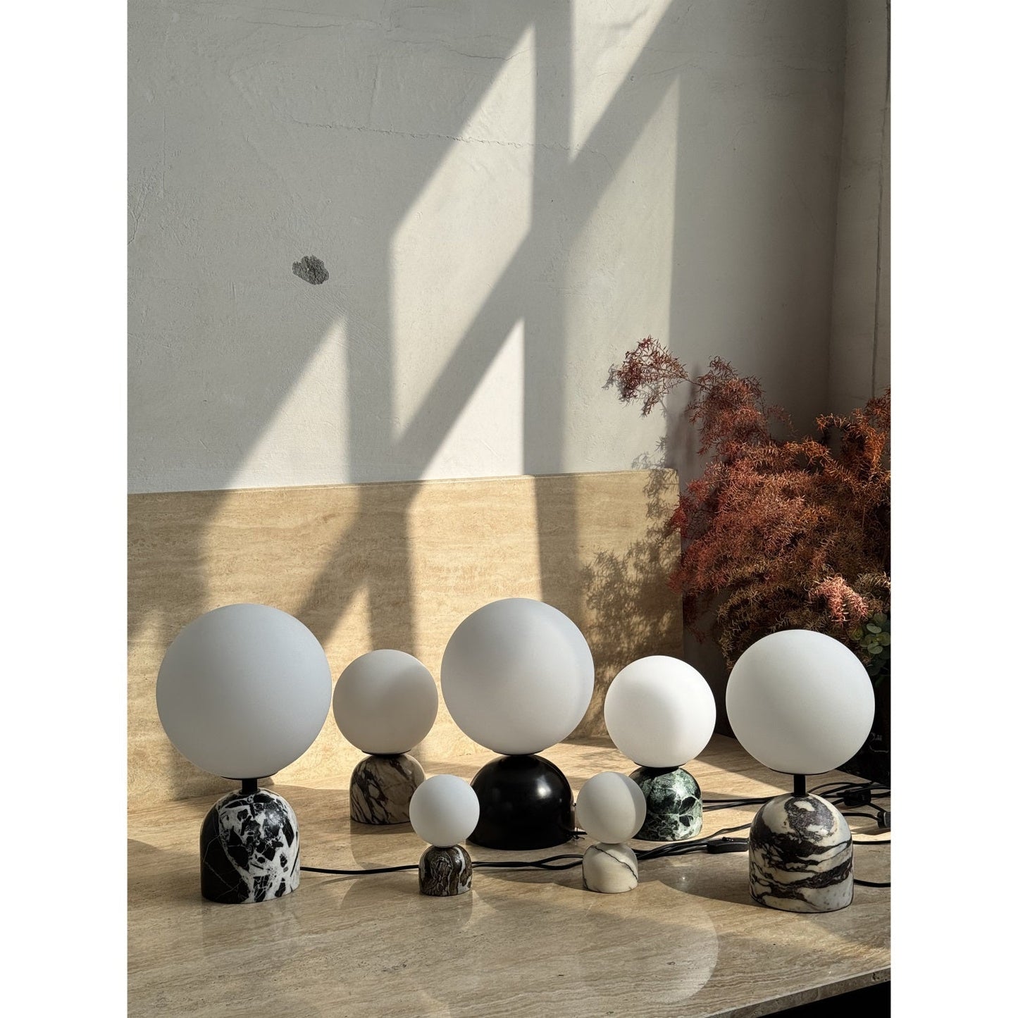 Yannick Marble Table Lamp - Mediterranean Glass Sphere Desk Light | Modern Natural Stone Bedside Lamp