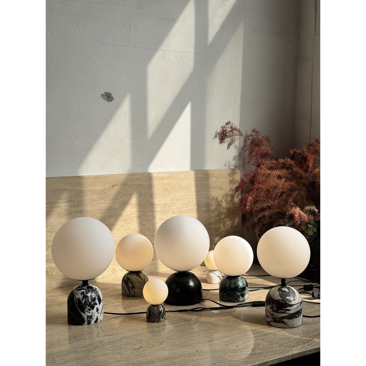 Yannick Marble Table Lamp - Mediterranean Glass Sphere Desk Light | Modern Natural Stone Bedside Lamp