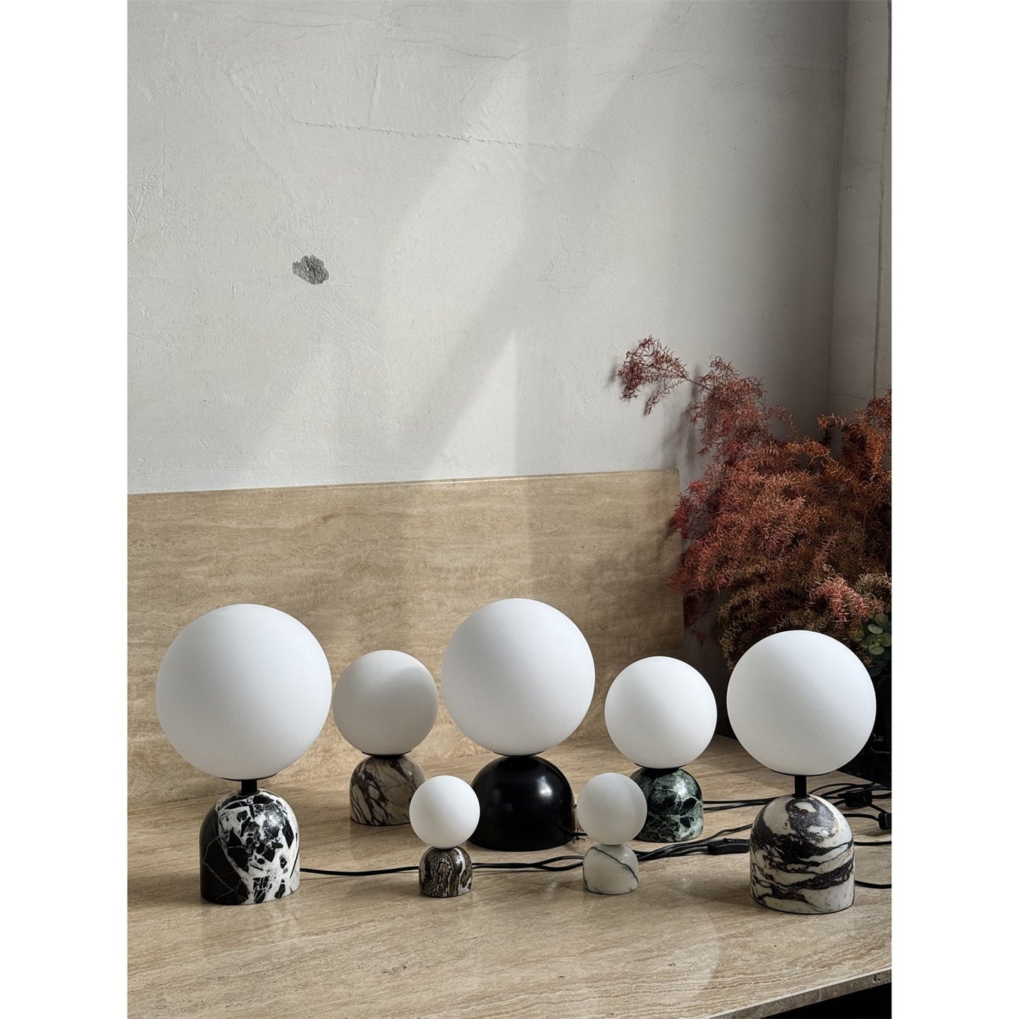 Yannick Marble Table Lamp - Mediterranean Glass Sphere Desk Light | Modern Natural Stone Bedside Lamp