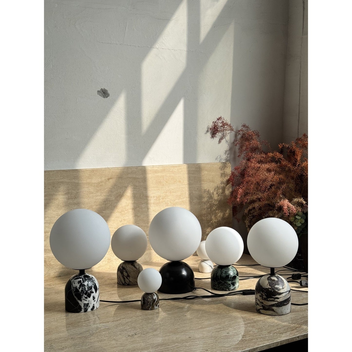 Yannick Marble Table Lamp - Mediterranean Glass Sphere Desk Light | Modern Natural Stone Bedside Lamp