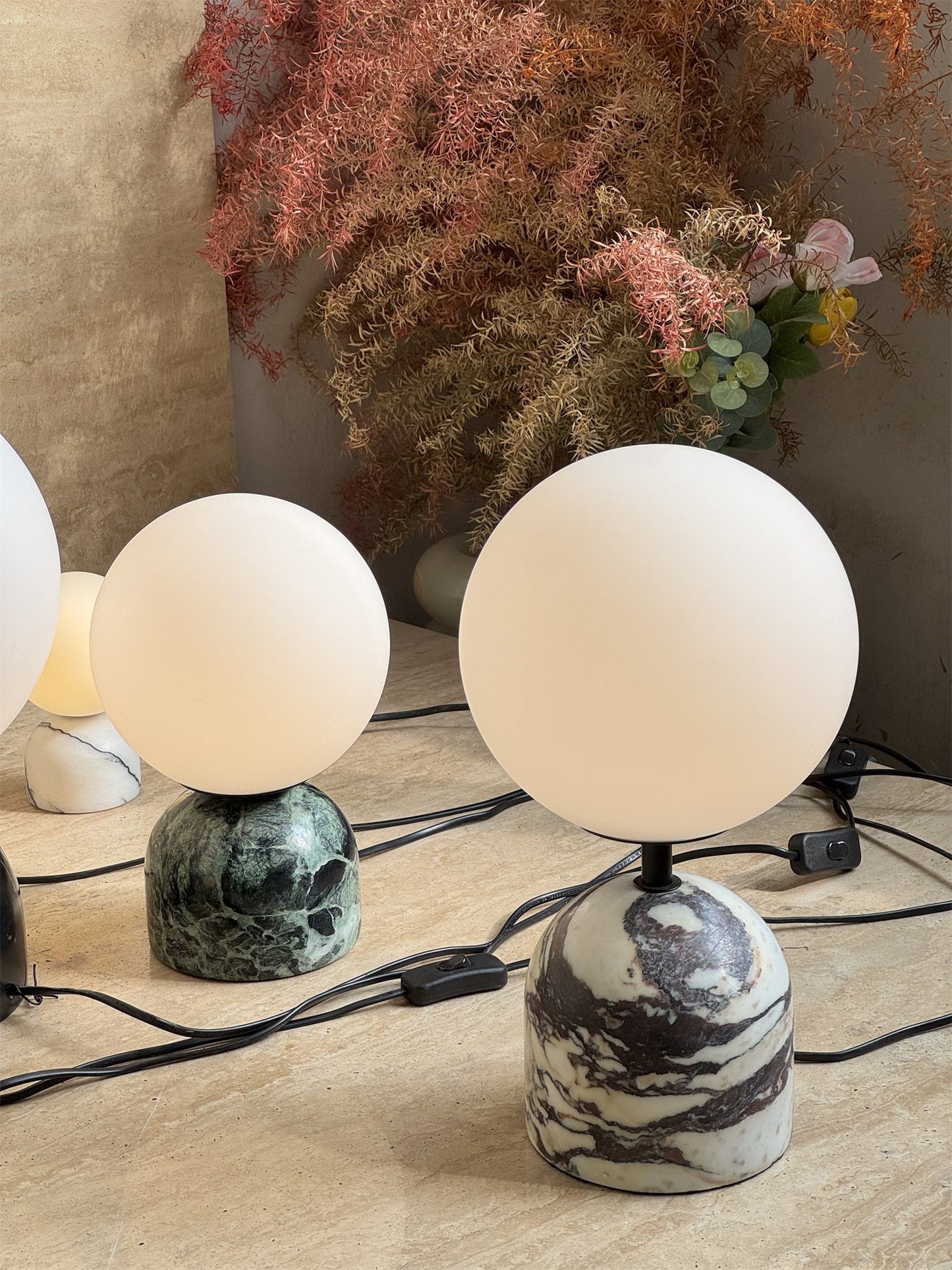 Yannick Marble Table Lamp - Mediterranean Glass Sphere Desk Light | Modern Natural Stone Bedside Lamp