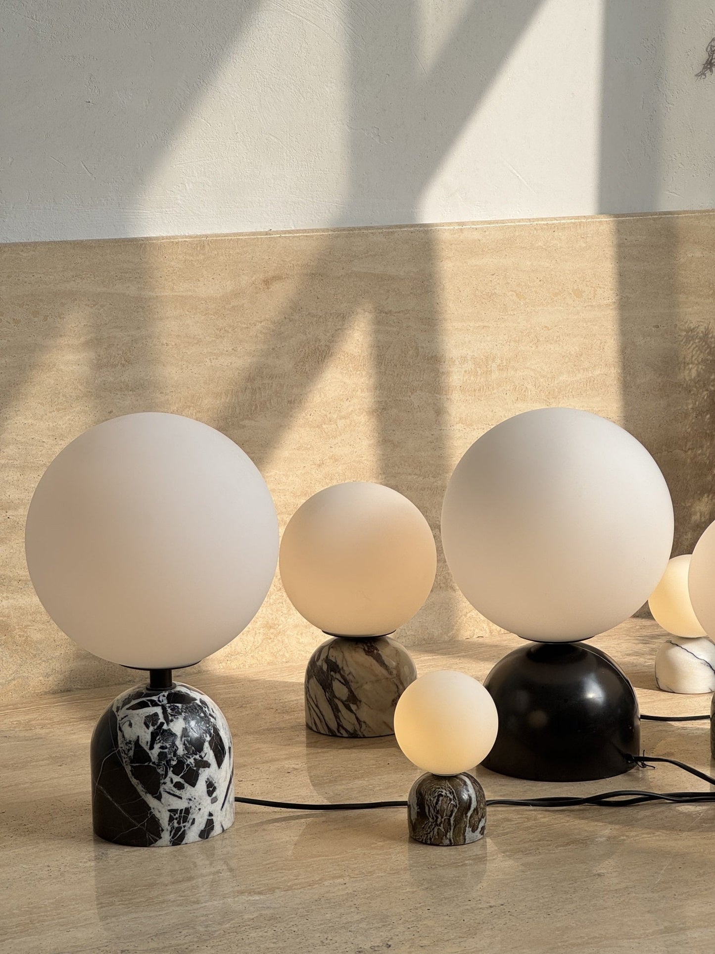 Yannick Marble Table Lamp - Mediterranean Glass Sphere Desk Light | Modern Natural Stone Bedside Lamp