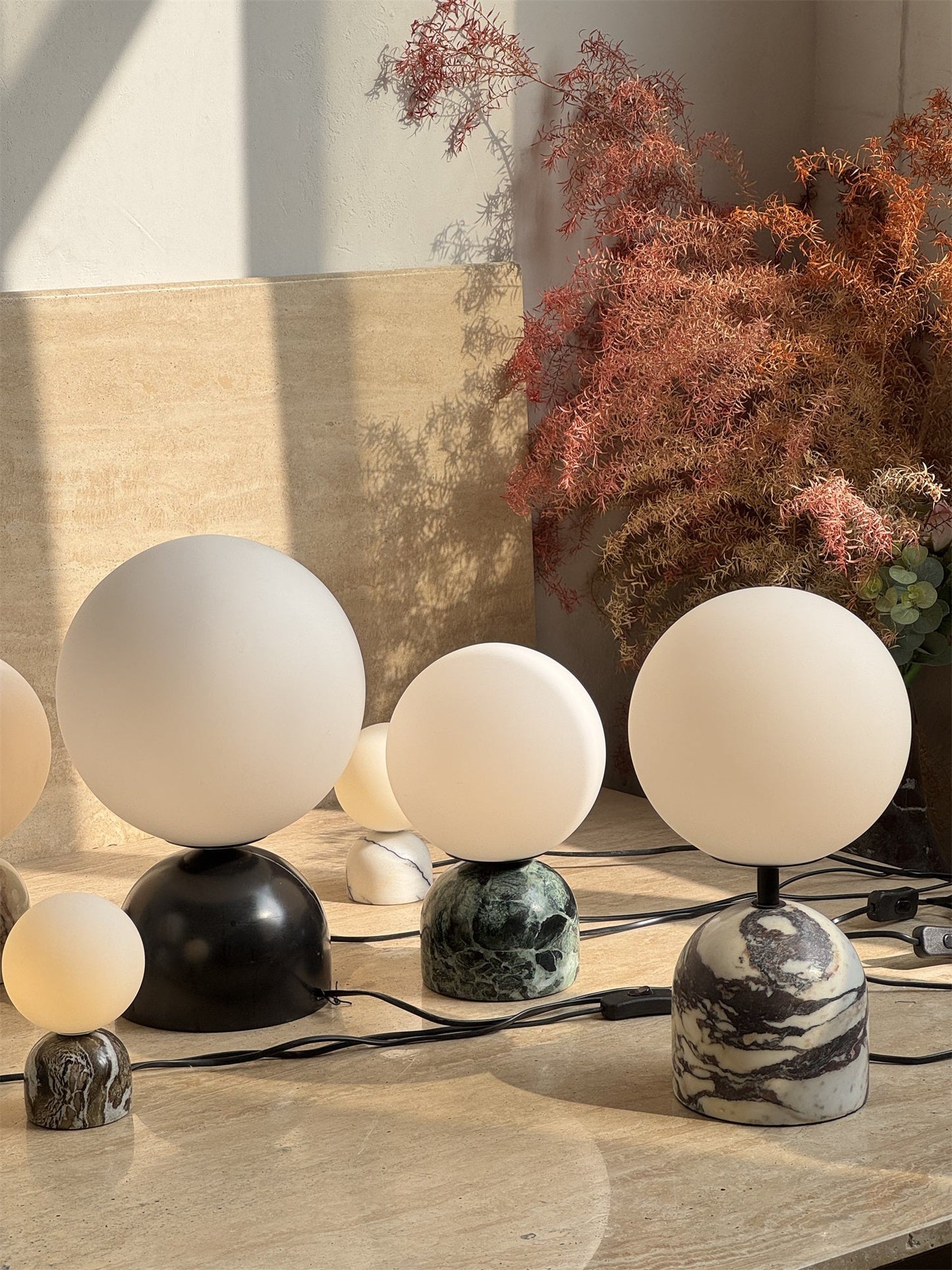 Yannick Marble Table Lamp - Mediterranean Glass Sphere Desk Light | Modern Natural Stone Bedside Lamp