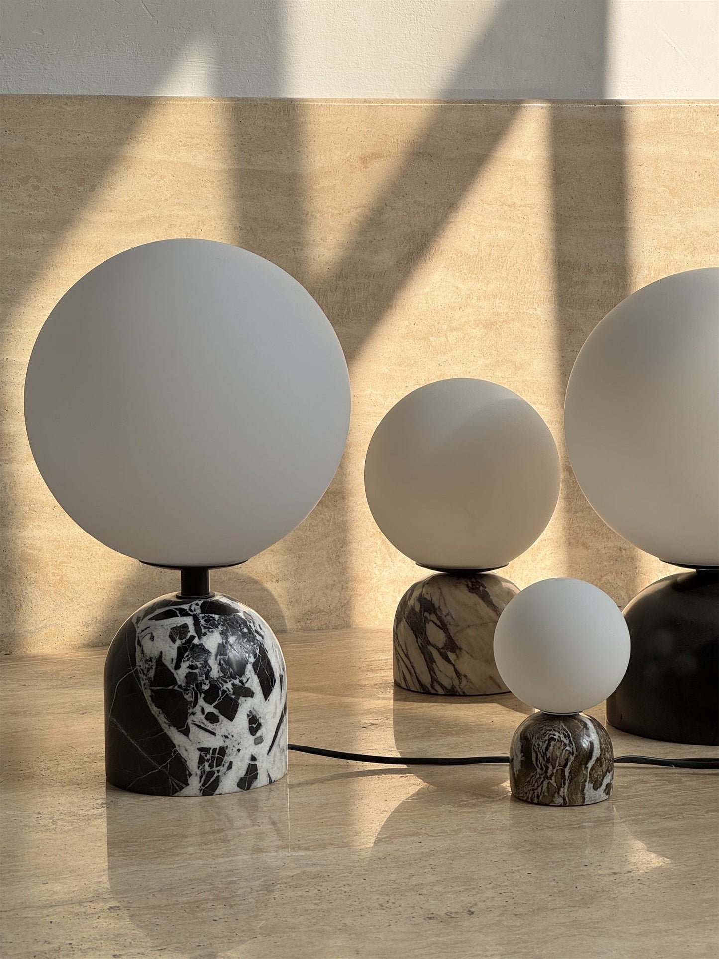 Yannick Marble Table Lamp - Mediterranean Glass Sphere Desk Light | Modern Natural Stone Bedside Lamp