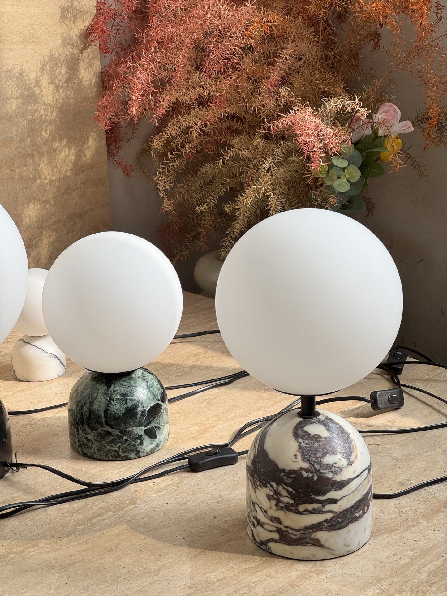Yannick Marble Table Lamp - Mediterranean Glass Sphere Desk Light | Modern Natural Stone Bedside Lamp