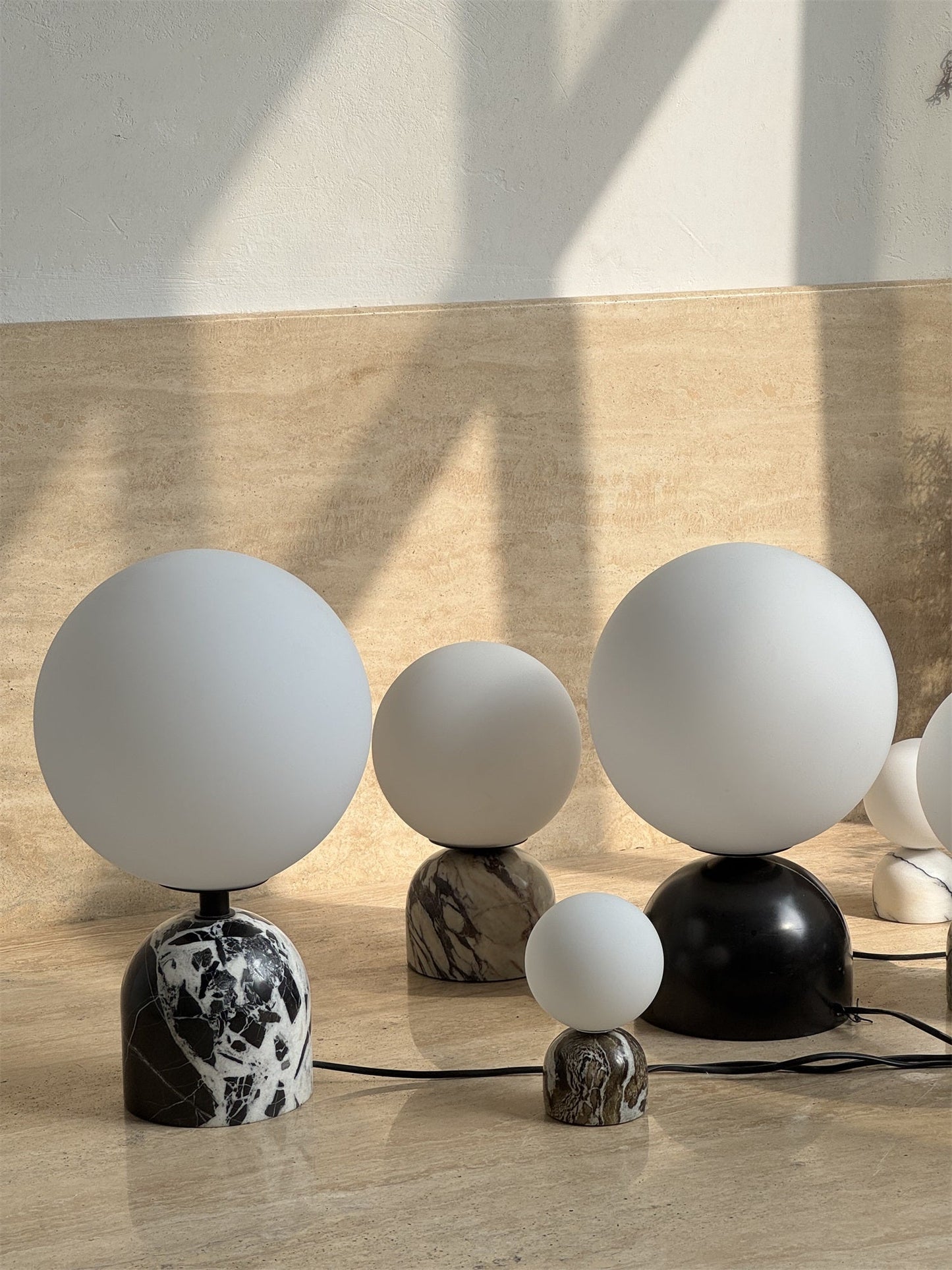 Yannick Marble Table Lamp - Mediterranean Glass Sphere Desk Light | Modern Natural Stone Bedside Lamp