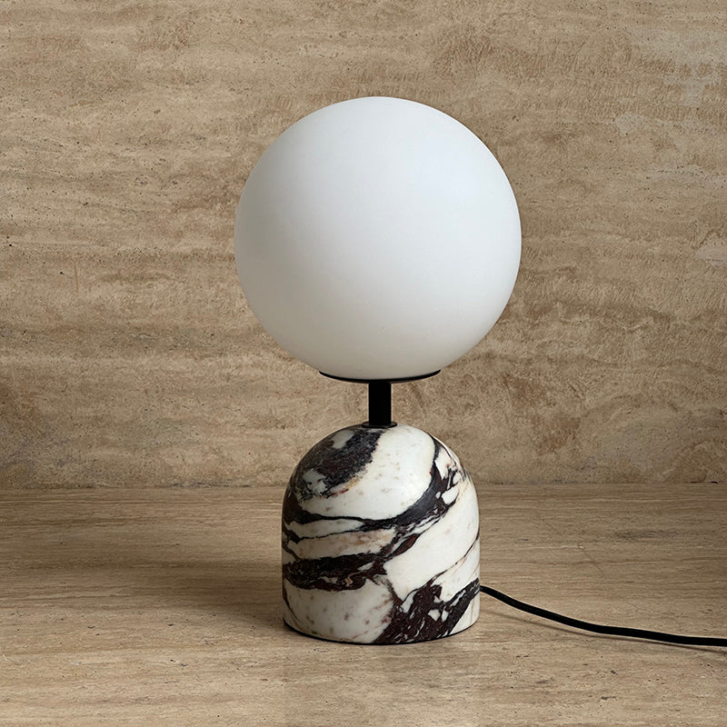 Yannick Marble Table Lamp - Mediterranean Glass Sphere Desk Light | Modern Natural Stone Bedside Lamp