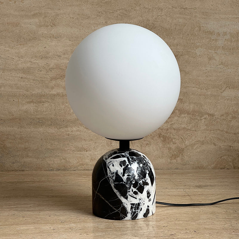 Yannick Marble Table Lamp - Mediterranean Glass Sphere Desk Light | Modern Natural Stone Bedside Lamp