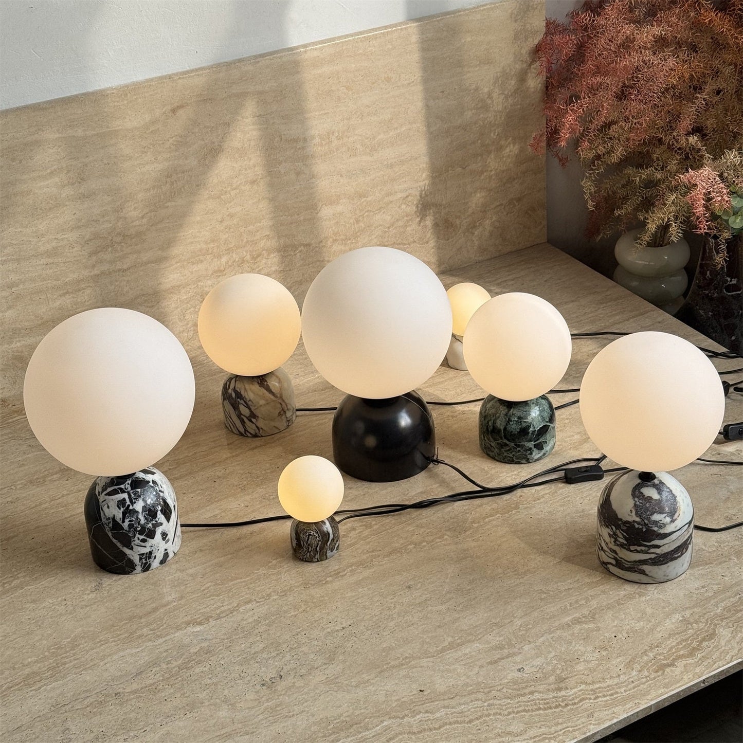 Yannick Marble Table Lamp - Mediterranean Glass Sphere Desk Light | Modern Natural Stone Bedside Lamp