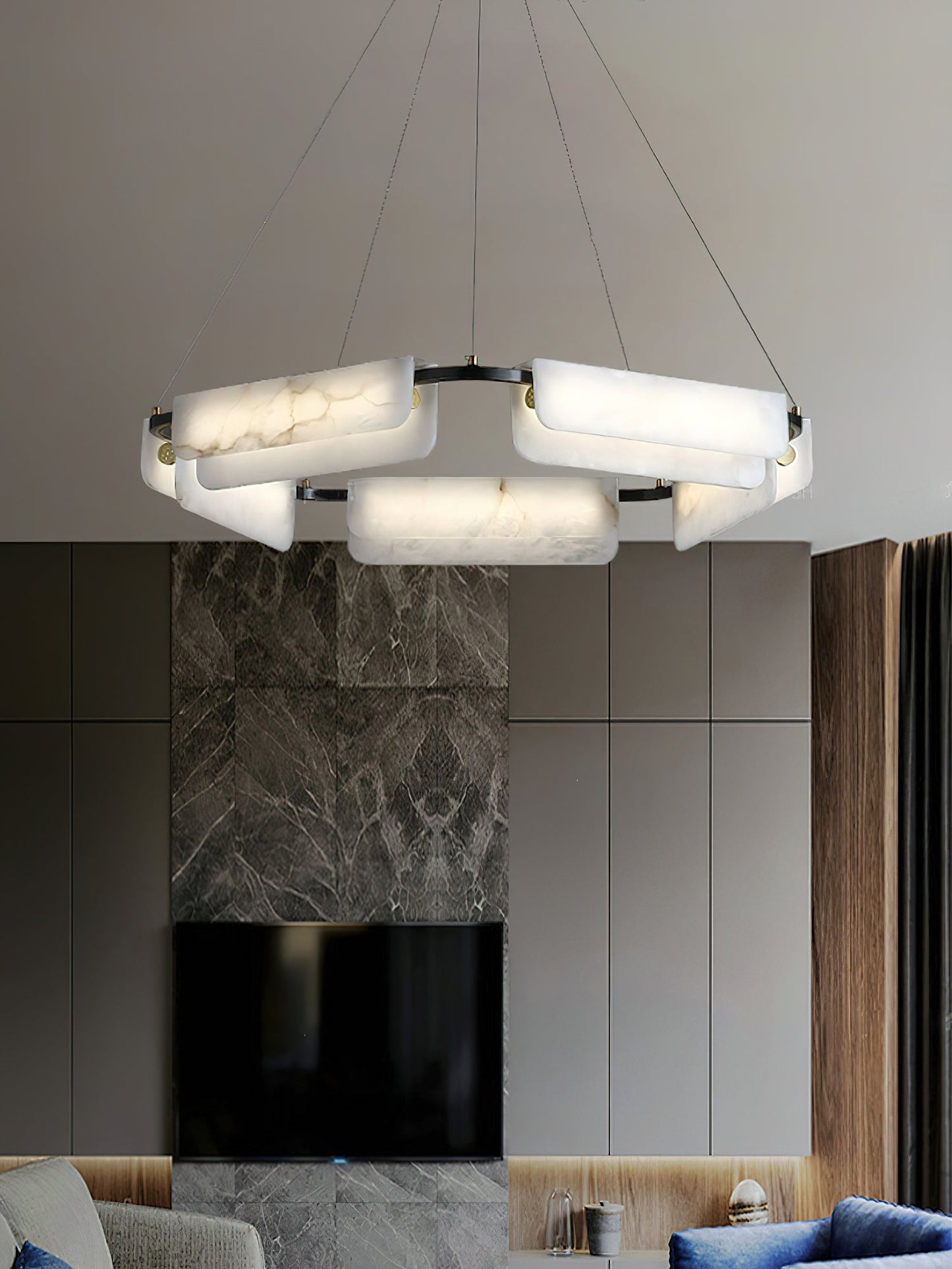 Years Alabaster Chandelier - Modern Rectangular Alabaster Light | Luxury Brass & Natural Stone LED Chandelier