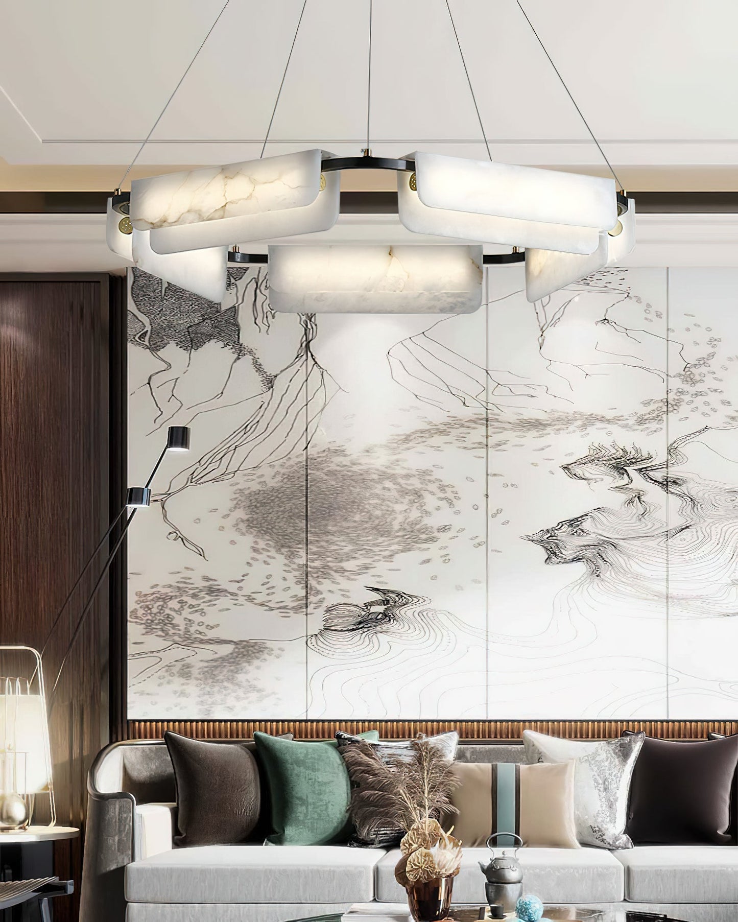 Years Alabaster Chandelier - Modern Rectangular Alabaster Light | Luxury Brass & Natural Stone LED Chandelier