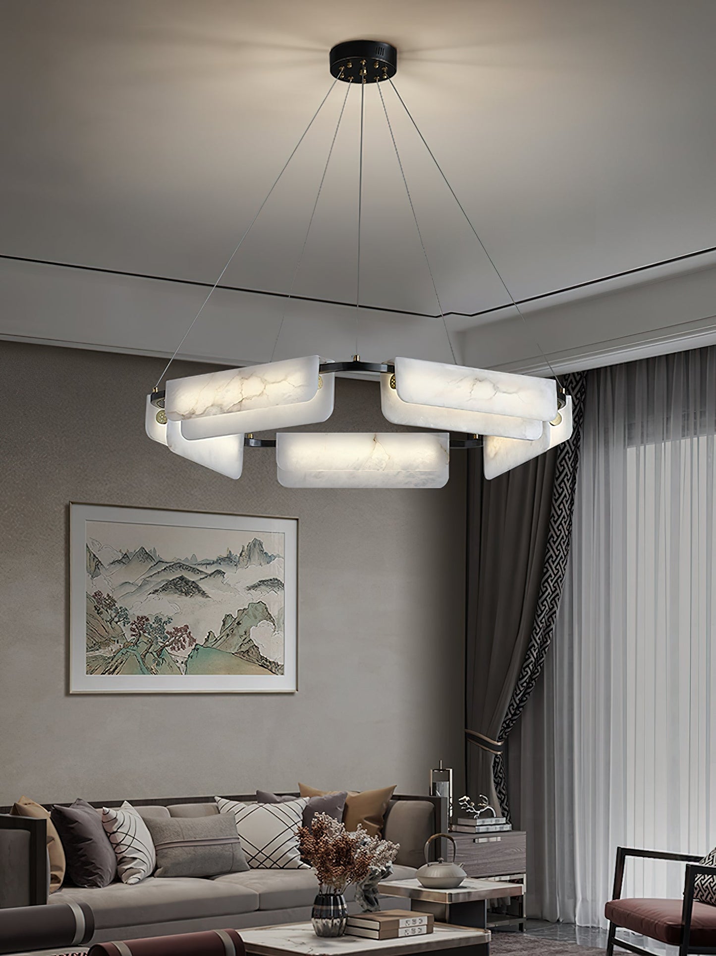 Years Alabaster Chandelier - Modern Rectangular Alabaster Light | Luxury Brass & Natural Stone LED Chandelier
