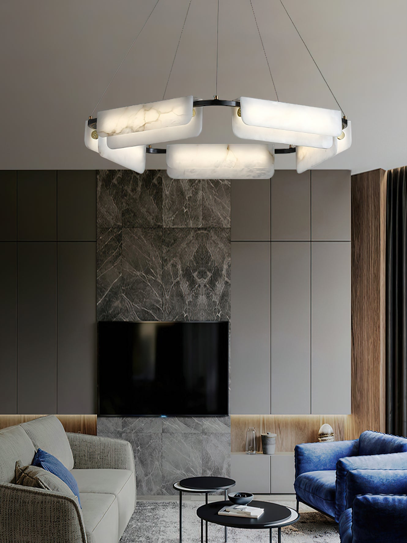 Years Alabaster Chandelier - Modern Rectangular Alabaster Light | Luxury Brass & Natural Stone LED Chandelier