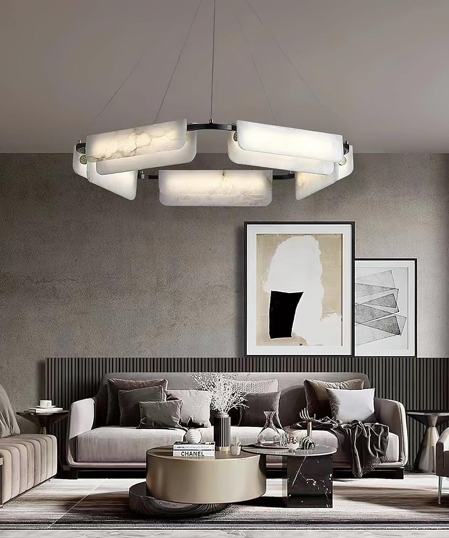 Years Alabaster Chandelier - Modern Rectangular Alabaster Light | Luxury Brass & Natural Stone LED Chandelier