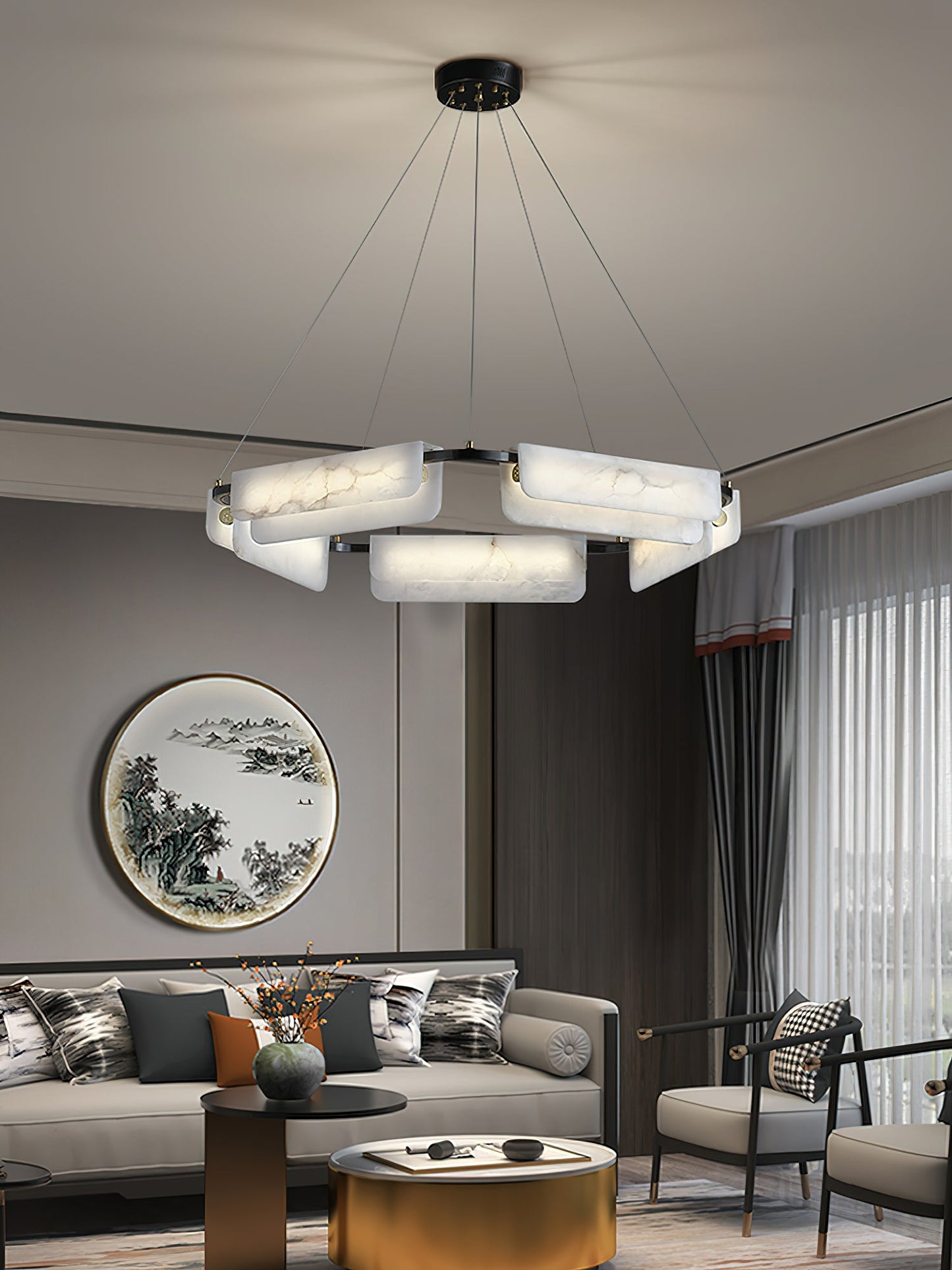 Years Alabaster Chandelier - Modern Rectangular Alabaster Light | Luxury Brass & Natural Stone LED Chandelier