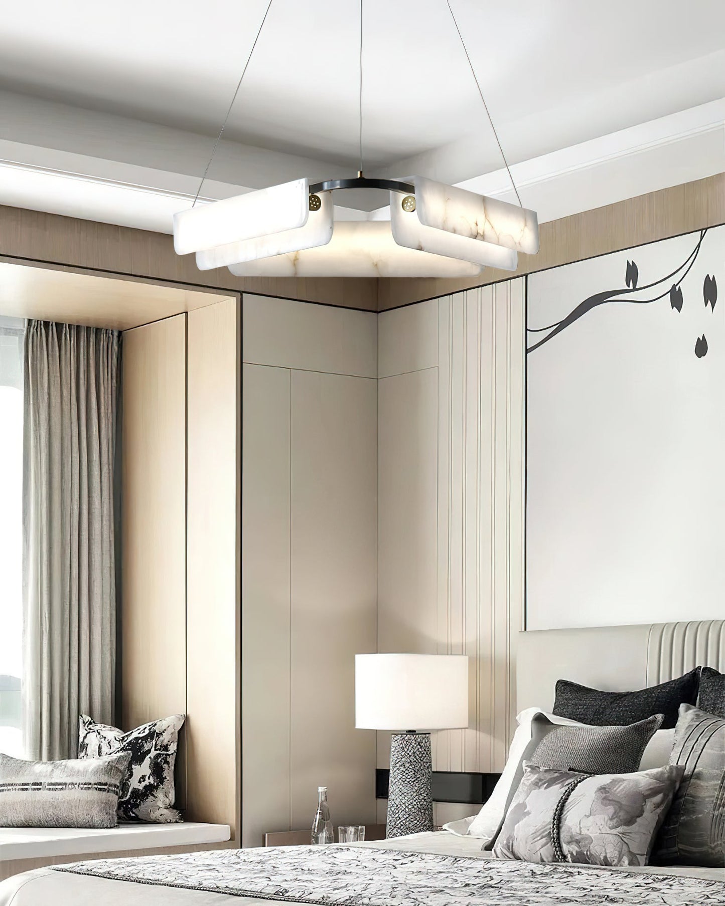 Years Alabaster Chandelier - Modern Rectangular Alabaster Light | Luxury Brass & Natural Stone LED Chandelier